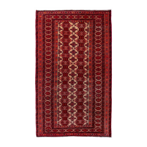 Persian Baluch accent rug in burgundy and cream, 3'6" x 6'