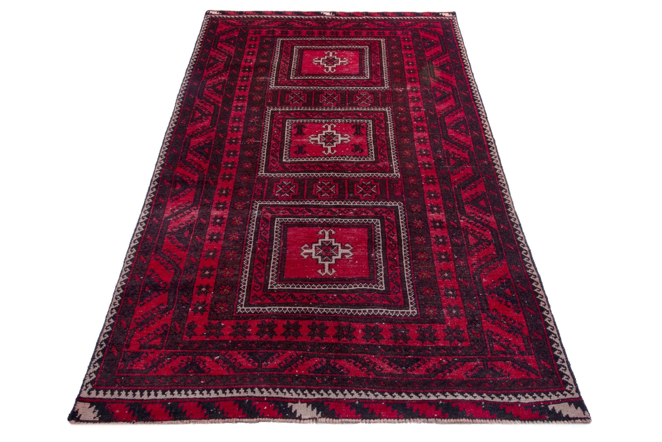 Persian Baluch area rug in deep red and burgundy, view 2 of 17