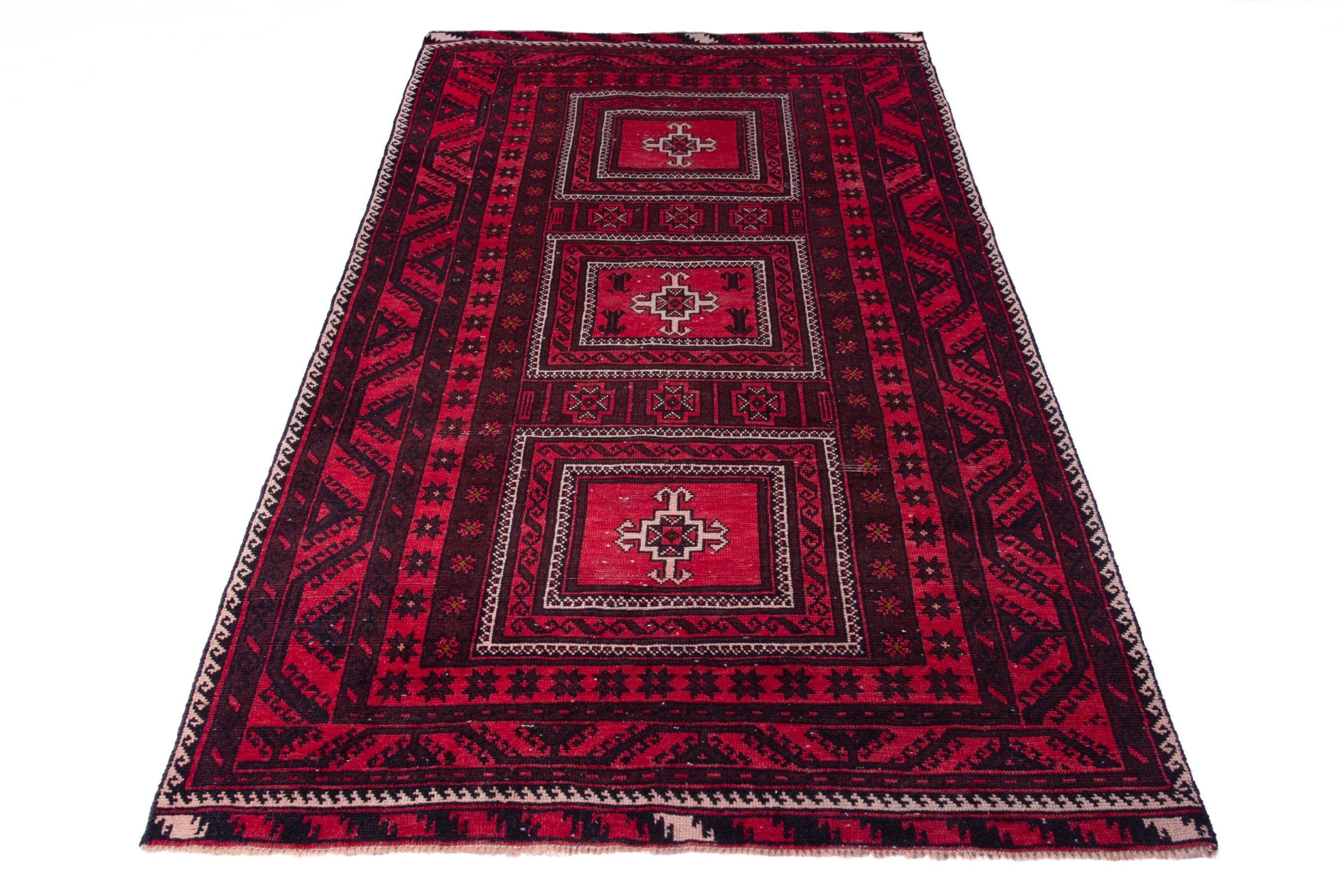 Persian Baluch area rug in deep red and burgundy, view 3 of 17
