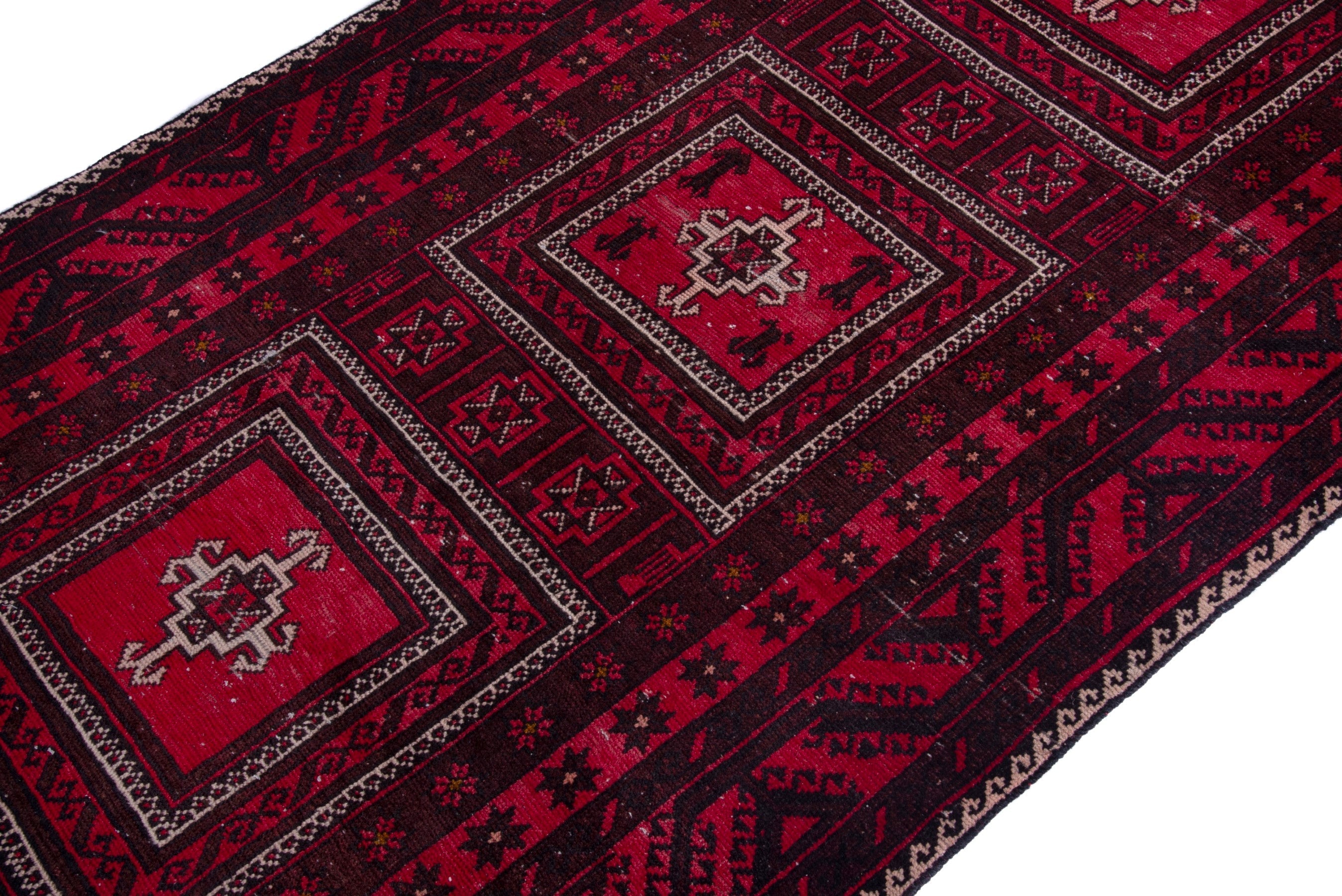 Persian Baluch area rug in deep red and burgundy, view 6 of 17