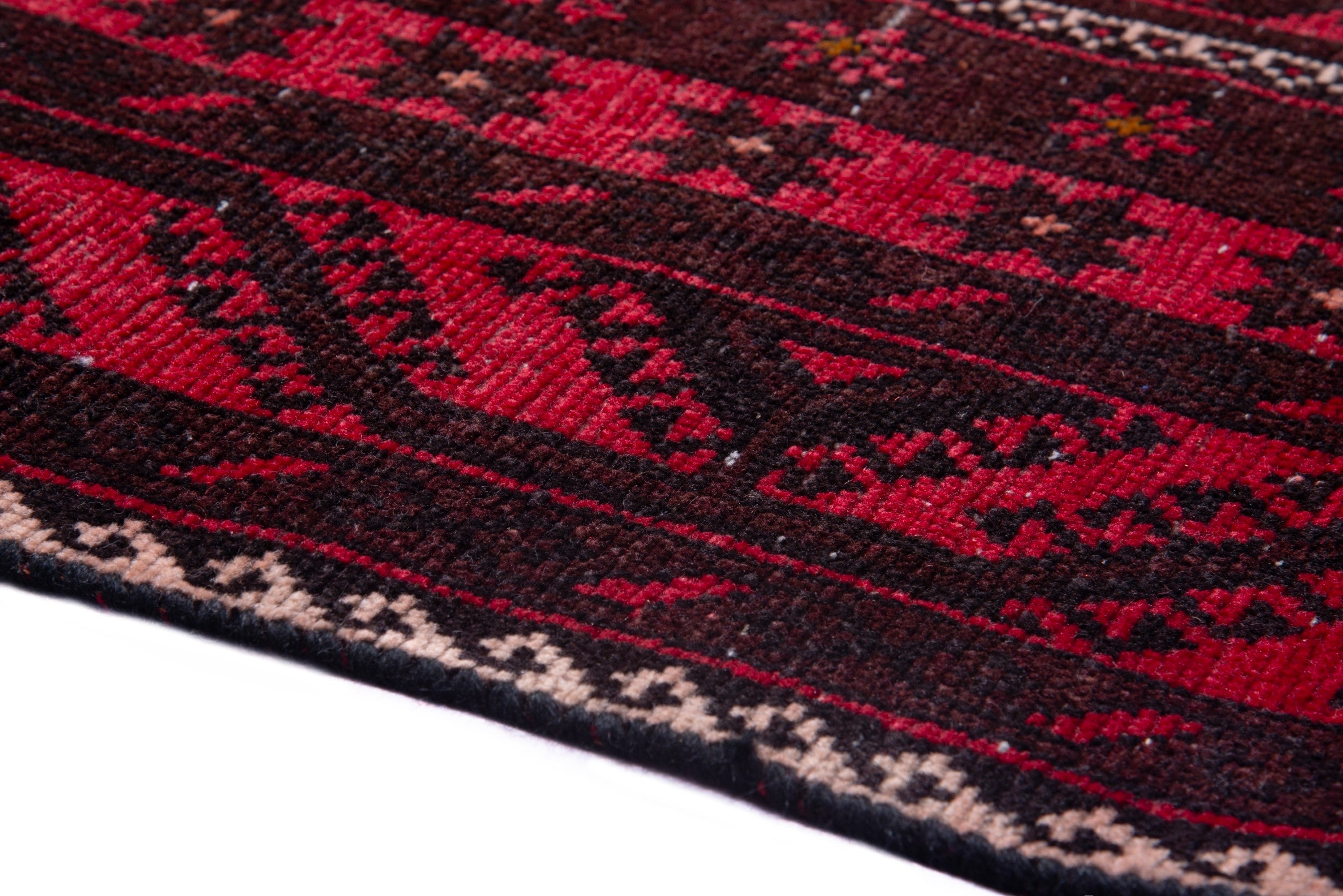 Persian Baluch area rug in deep red and burgundy, view 8 of 17