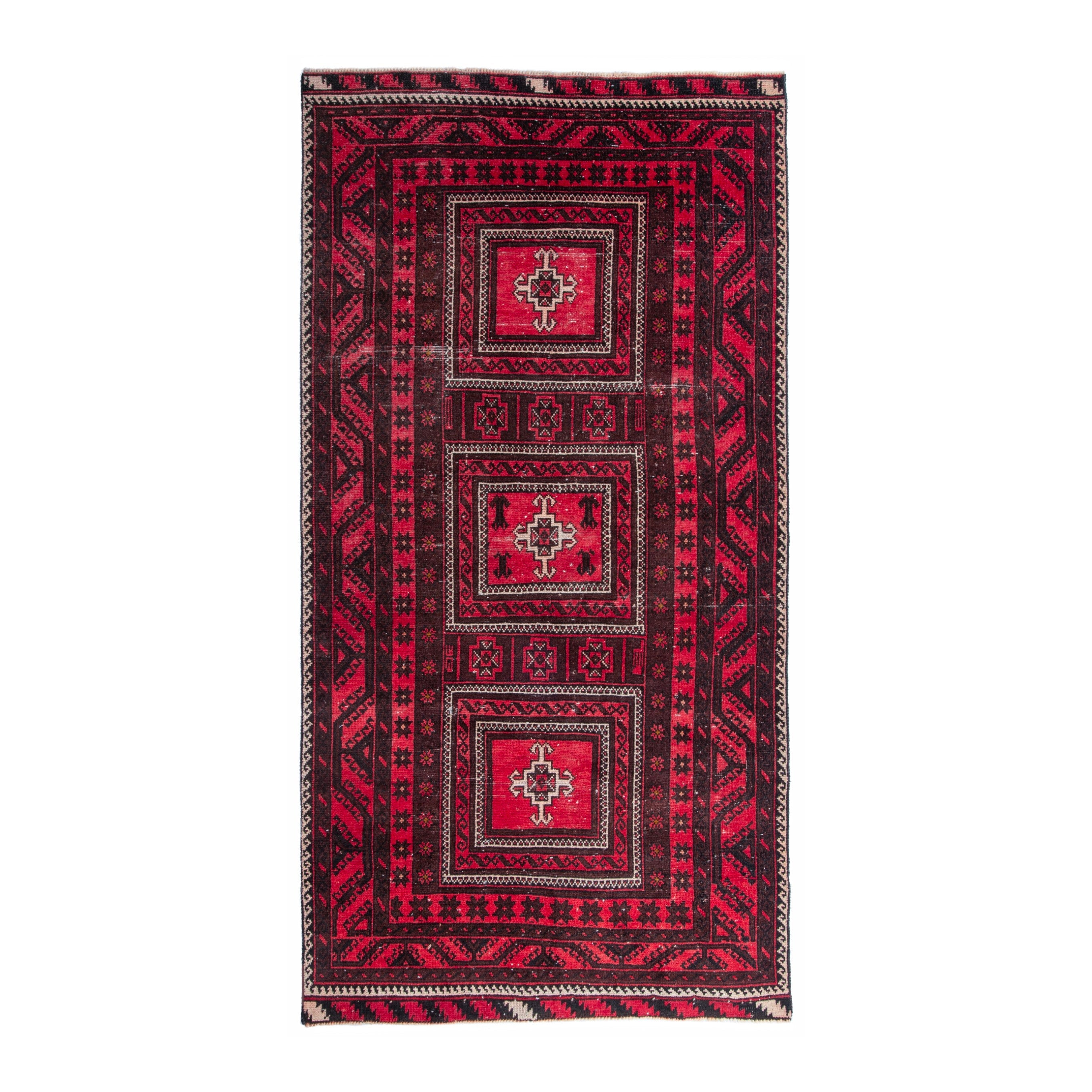 Persian Baluch area rug in deep red and burgundy, 3'9" x 7'5"