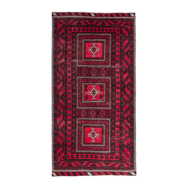 Persian Baluch area rug in deep red and burgundy, 3'9" x 7'5"