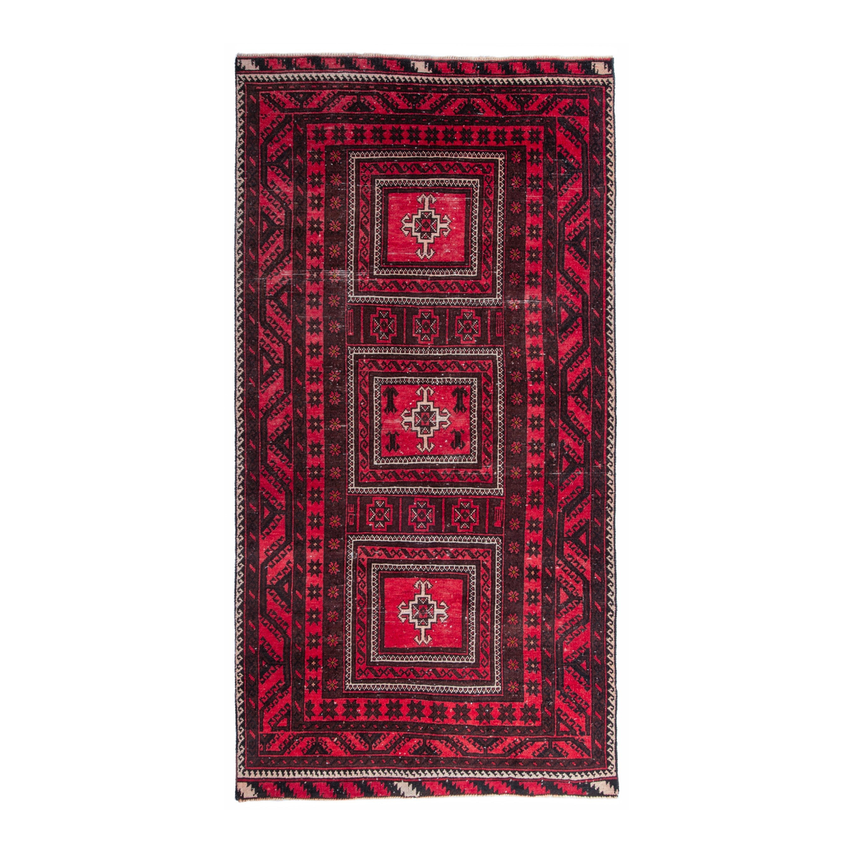 Persian Baluch area rug in deep red and burgundy, 3'9" x 7'5"