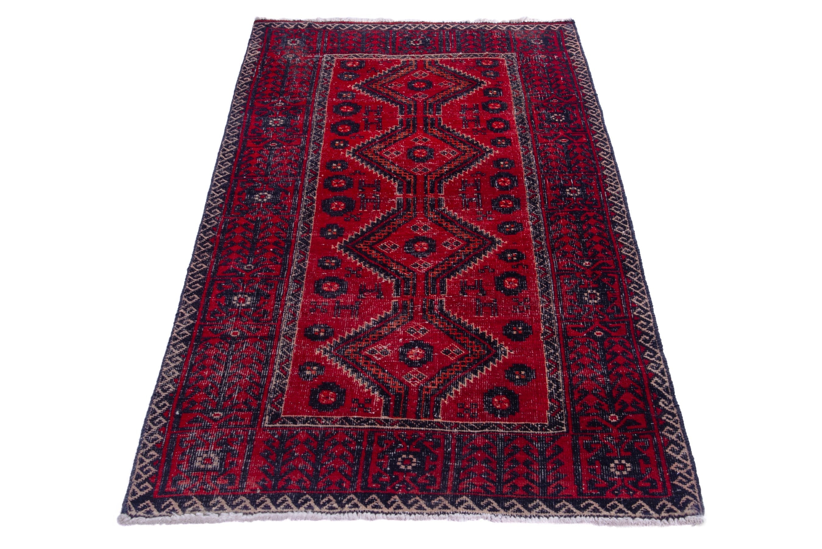 Persian Baluch accent rug in deep red and burgundy, view 2 of 16