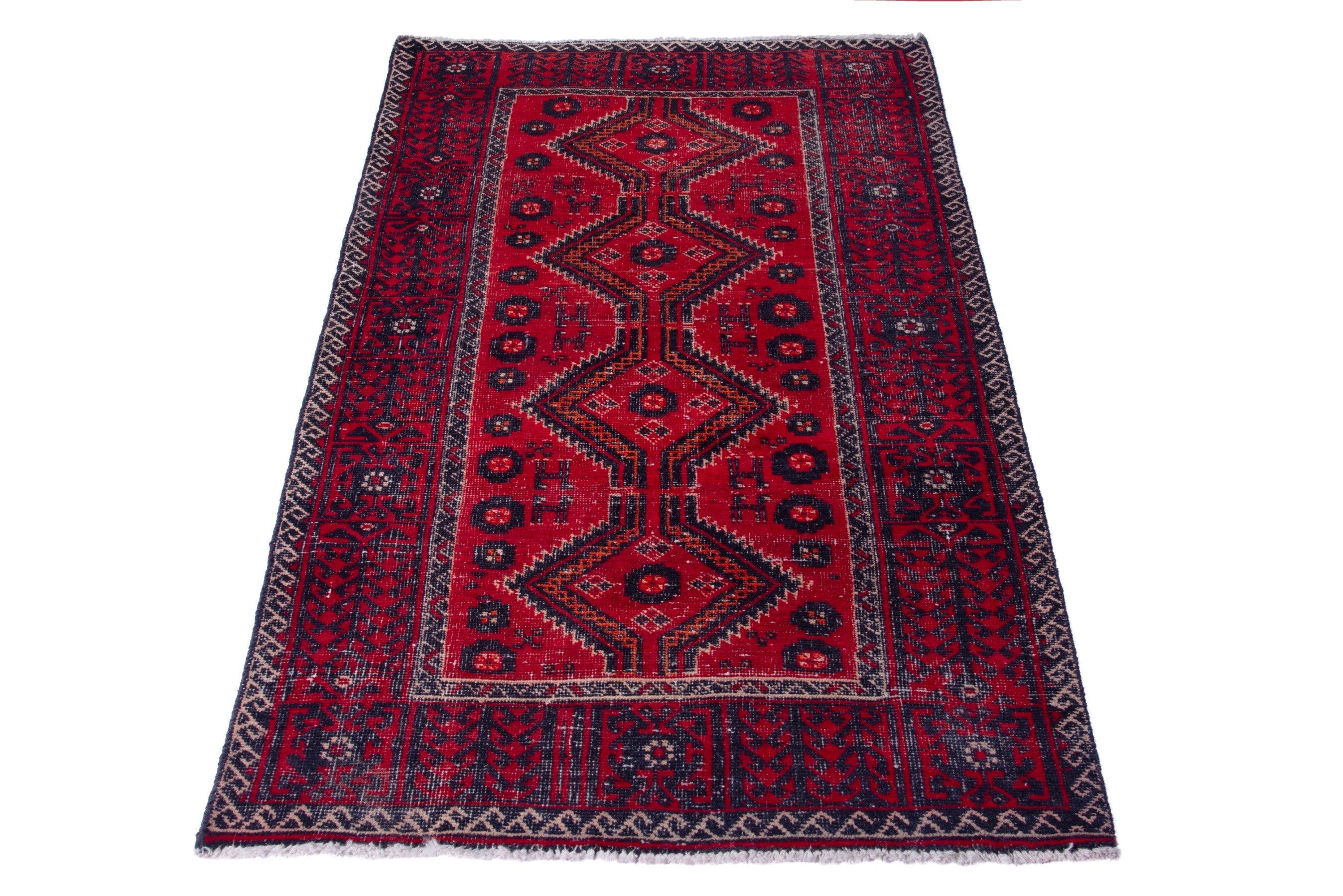 Persian Baluch accent rug in deep red and burgundy, view 3 of 16