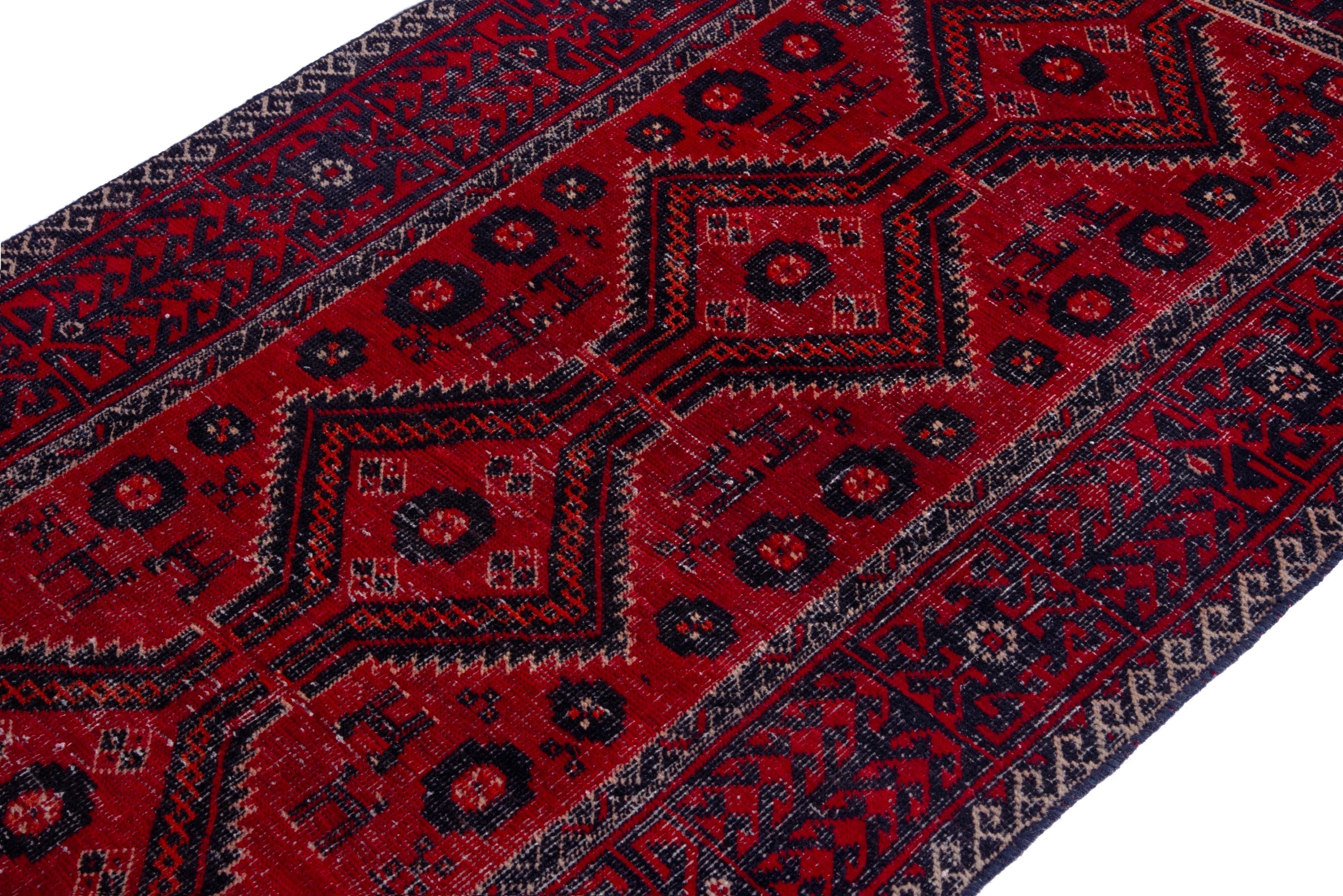 Persian Baluch accent rug in deep red and burgundy, view 6 of 16