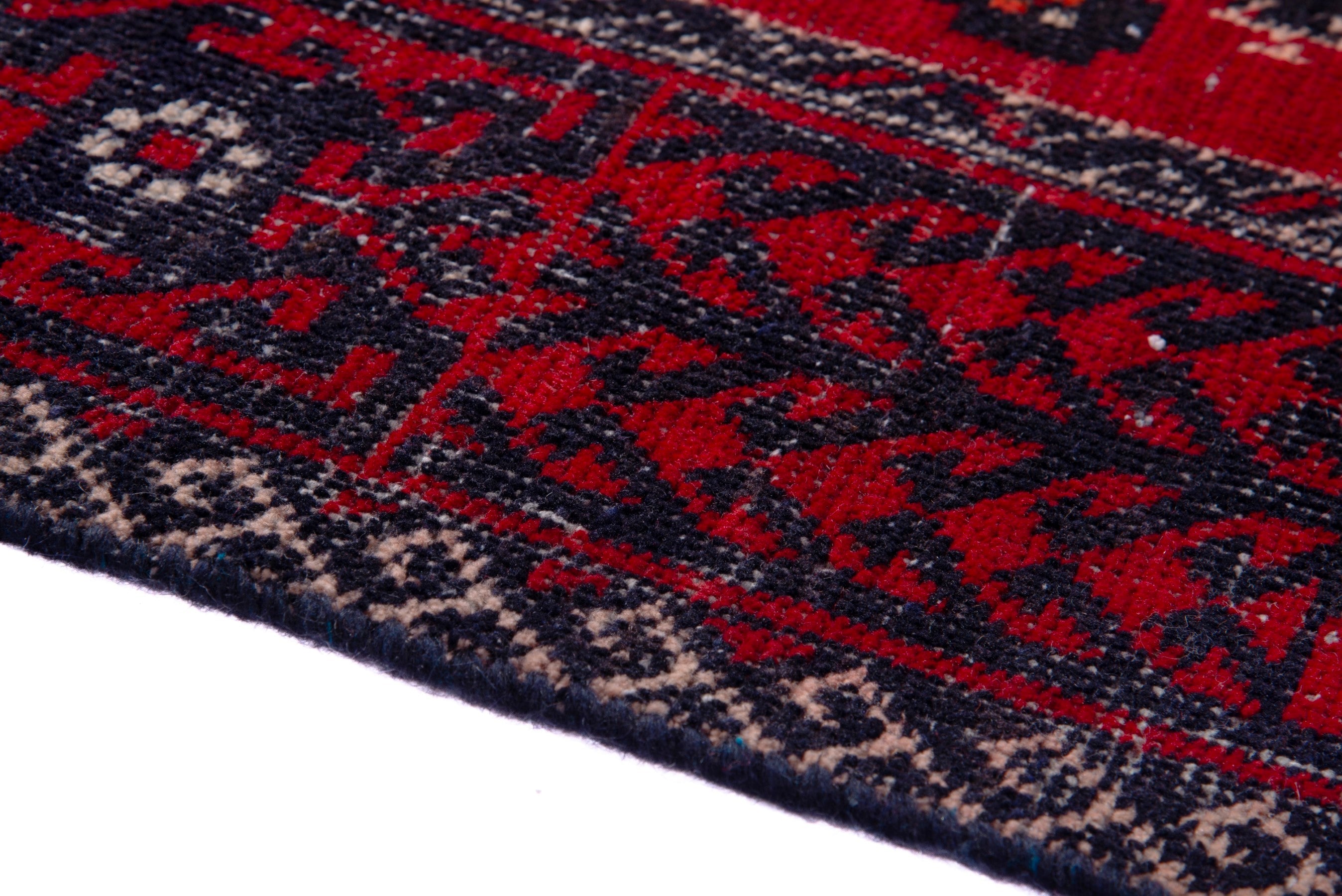 Persian Baluch accent rug in deep red and burgundy, view 8 of 16