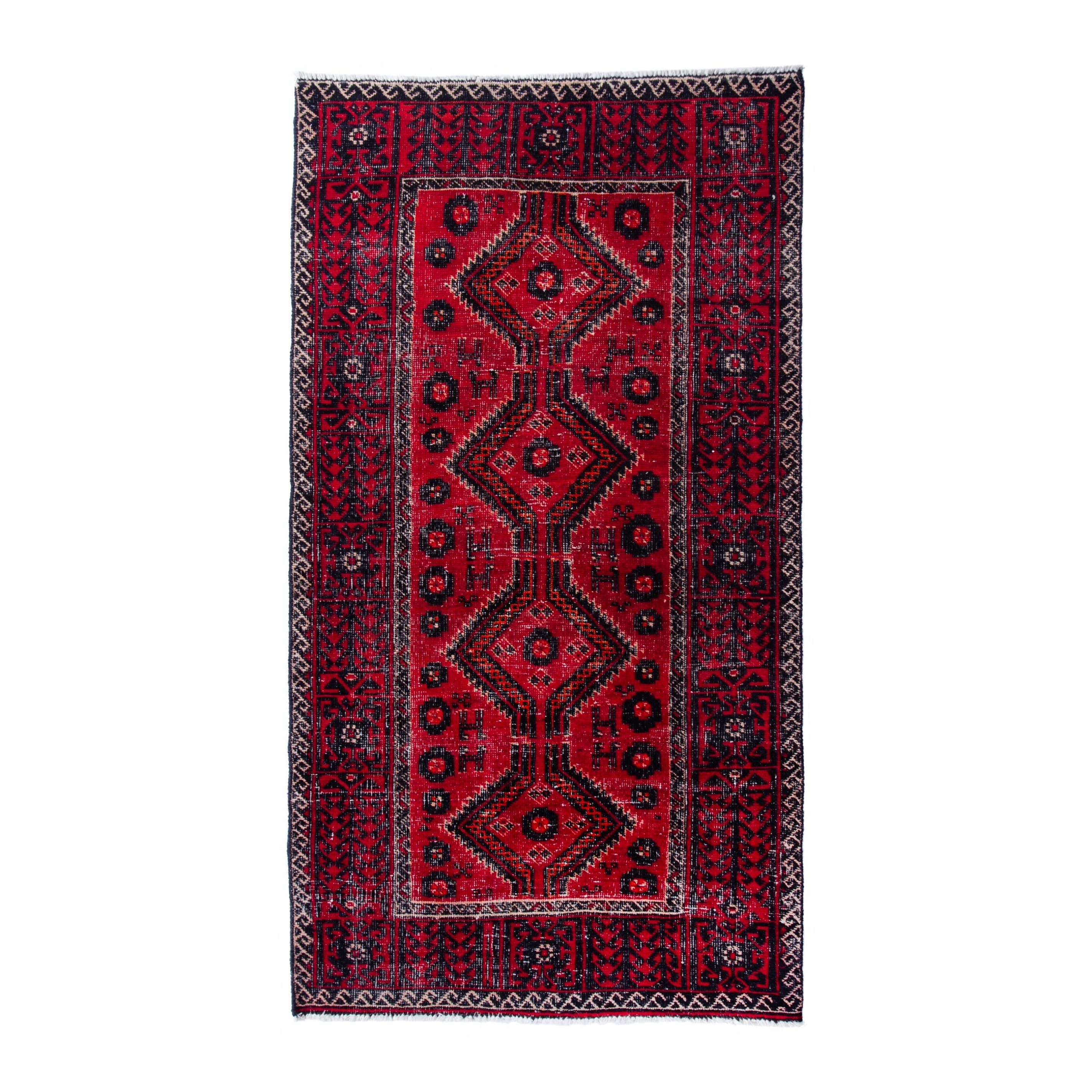 Persian Baluch accent rug in deep red and burgundy, 3'1" x 6'1"