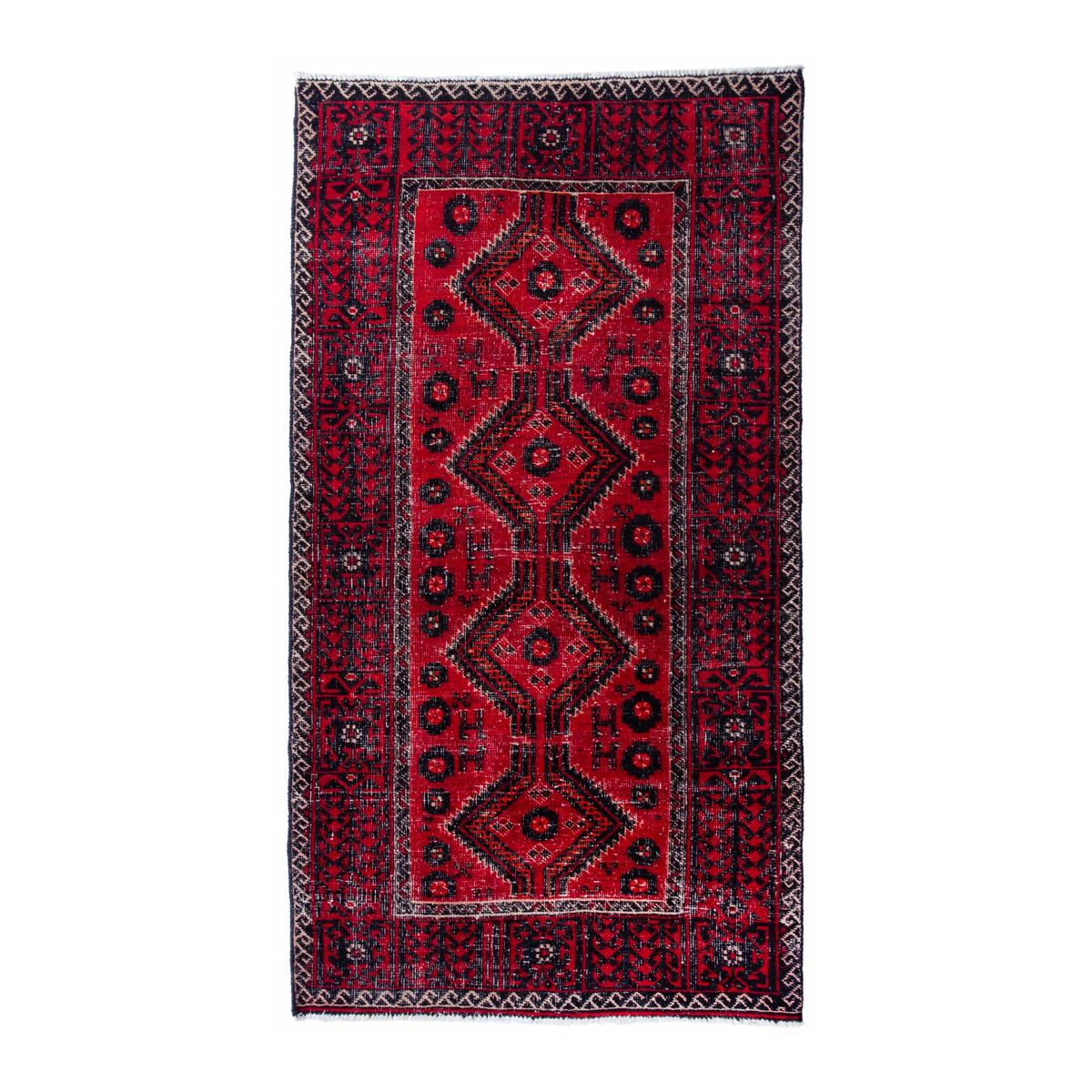 Persian Baluch accent rug in deep red and burgundy, 3'1" x 6'1"