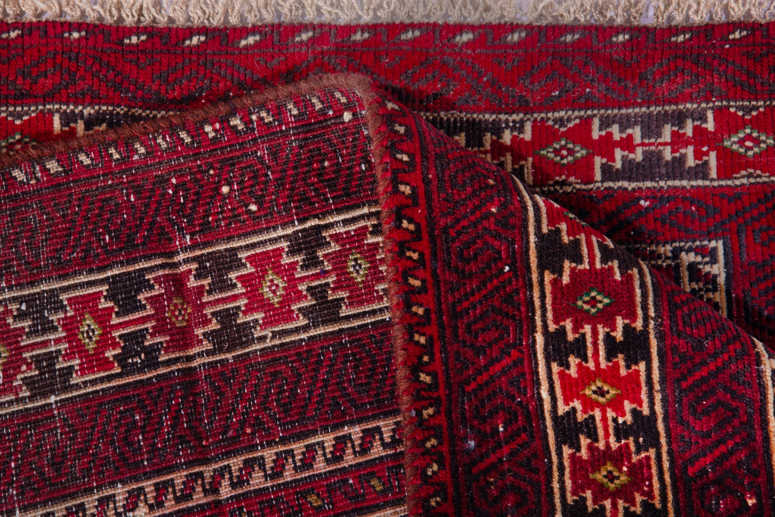 Persian Baluch accent rug in burgundy and cream, view 13 of 16