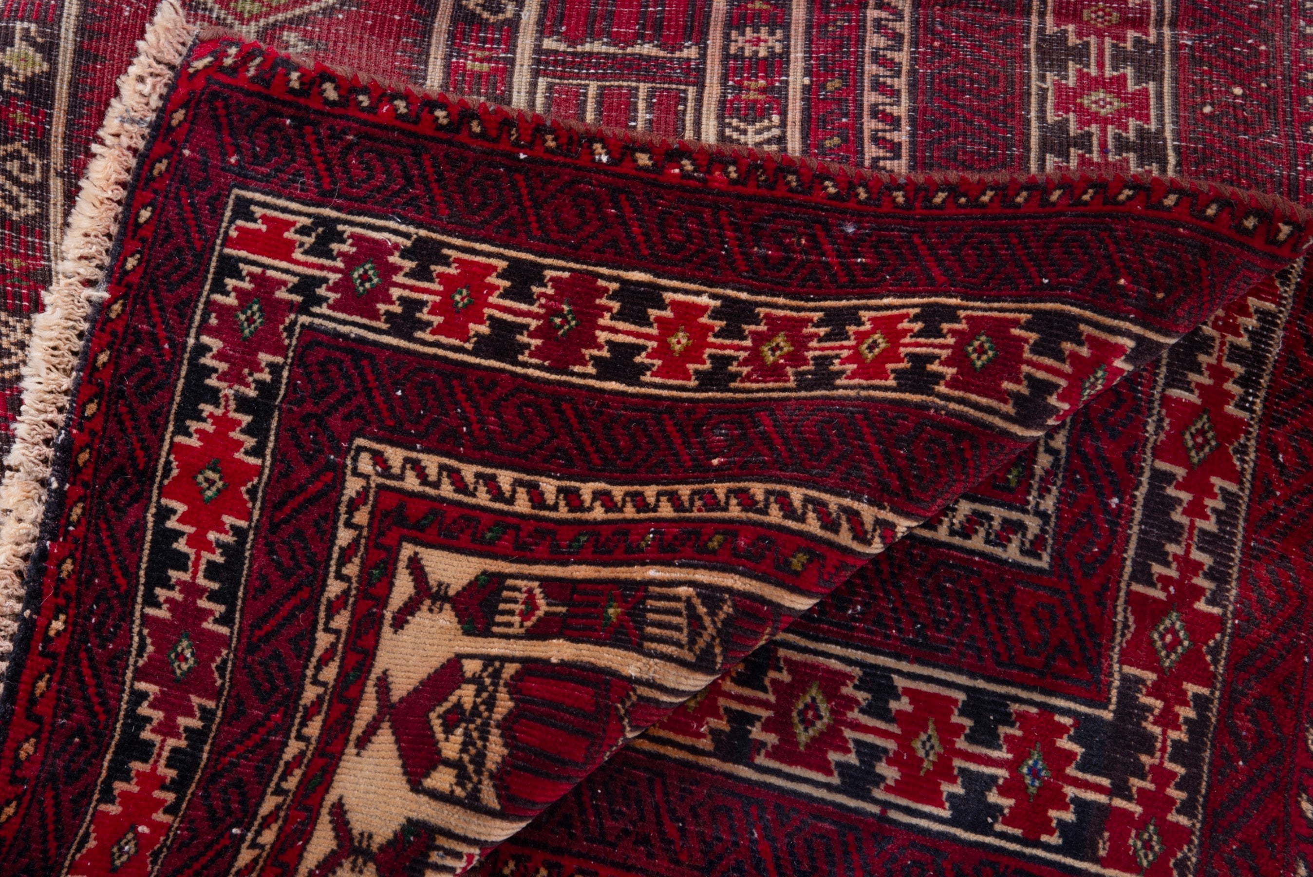 Persian Baluch accent rug in burgundy and cream, view 14 of 16