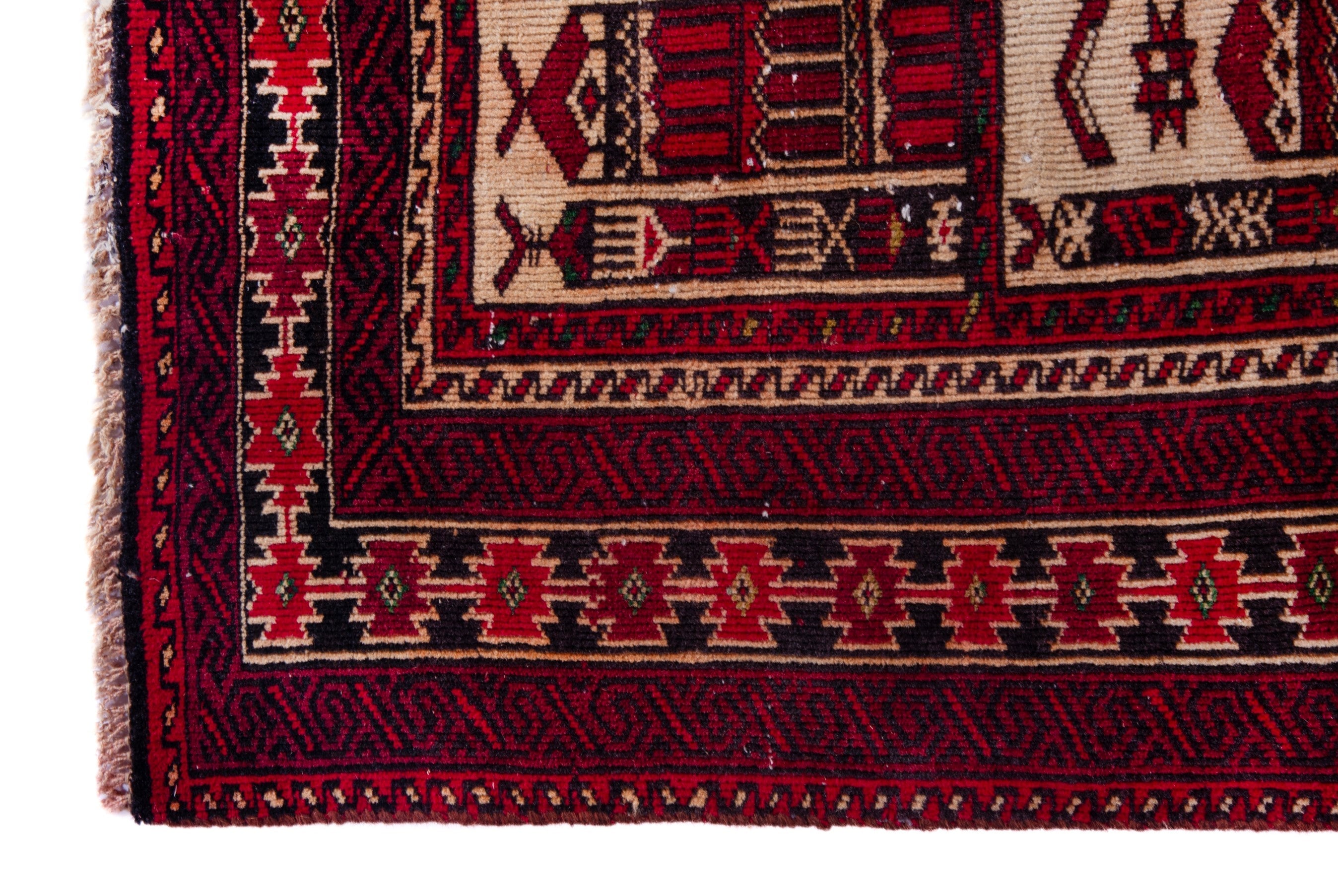 Persian Baluch accent rug in burgundy and cream, view 5 of 16