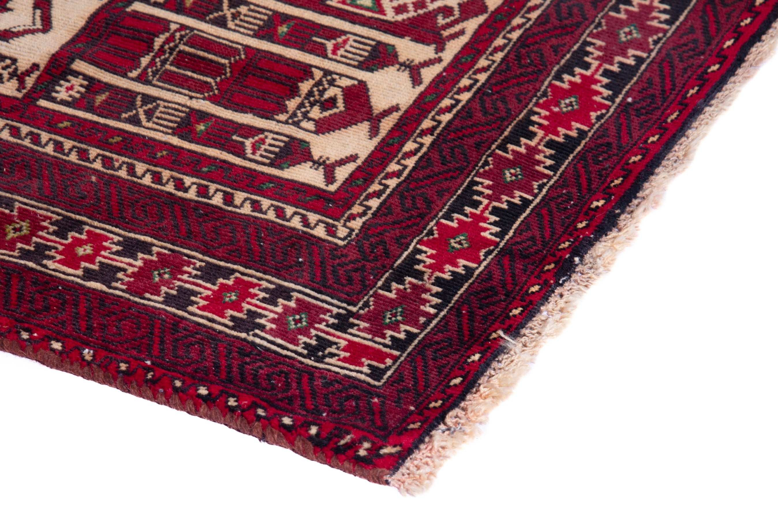 Persian Baluch accent rug in burgundy and cream, view 4 of 16