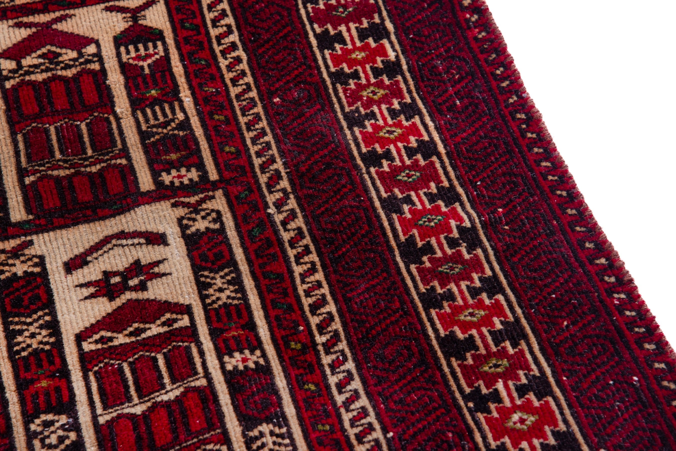 Persian Baluch accent rug in burgundy and cream, view 7 of 16
