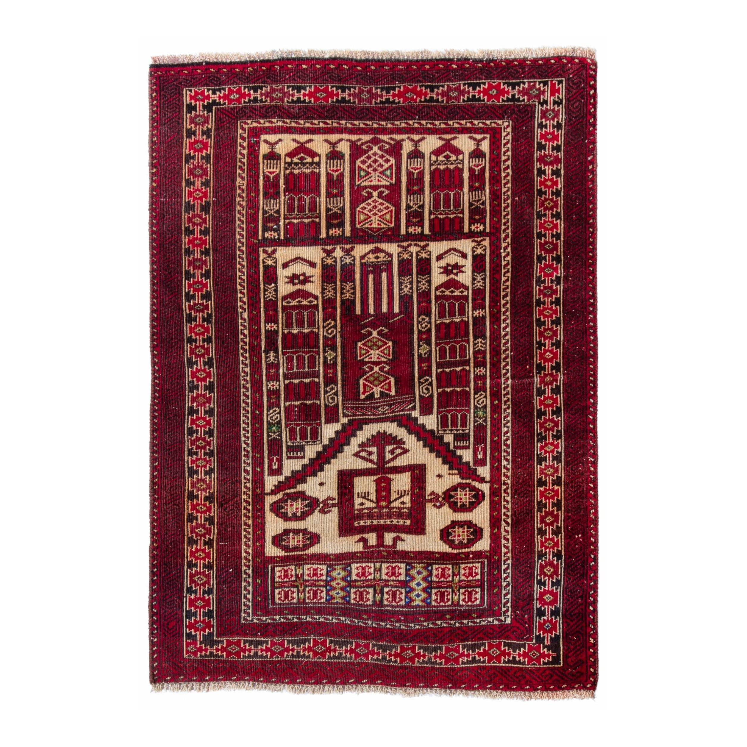 Persian Baluch accent rug in burgundy and cream, 2'11" x 4'2"