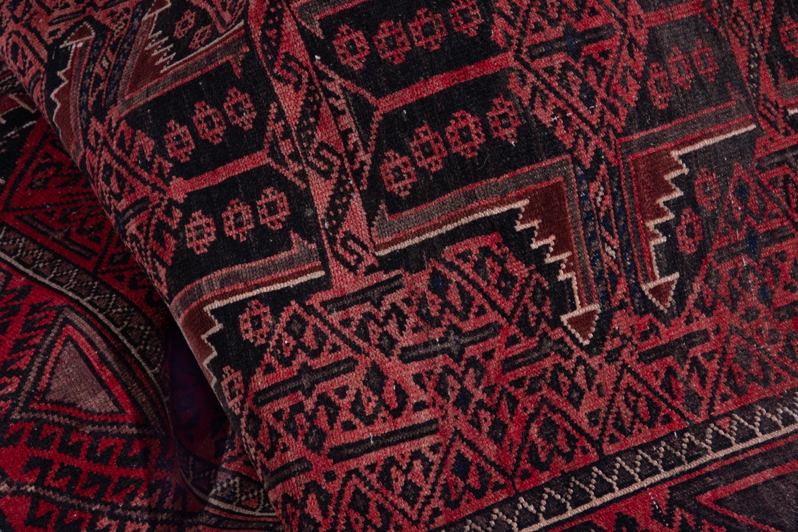 Persian Baluch accent rug in deep red and burgundy, view 13 of 16