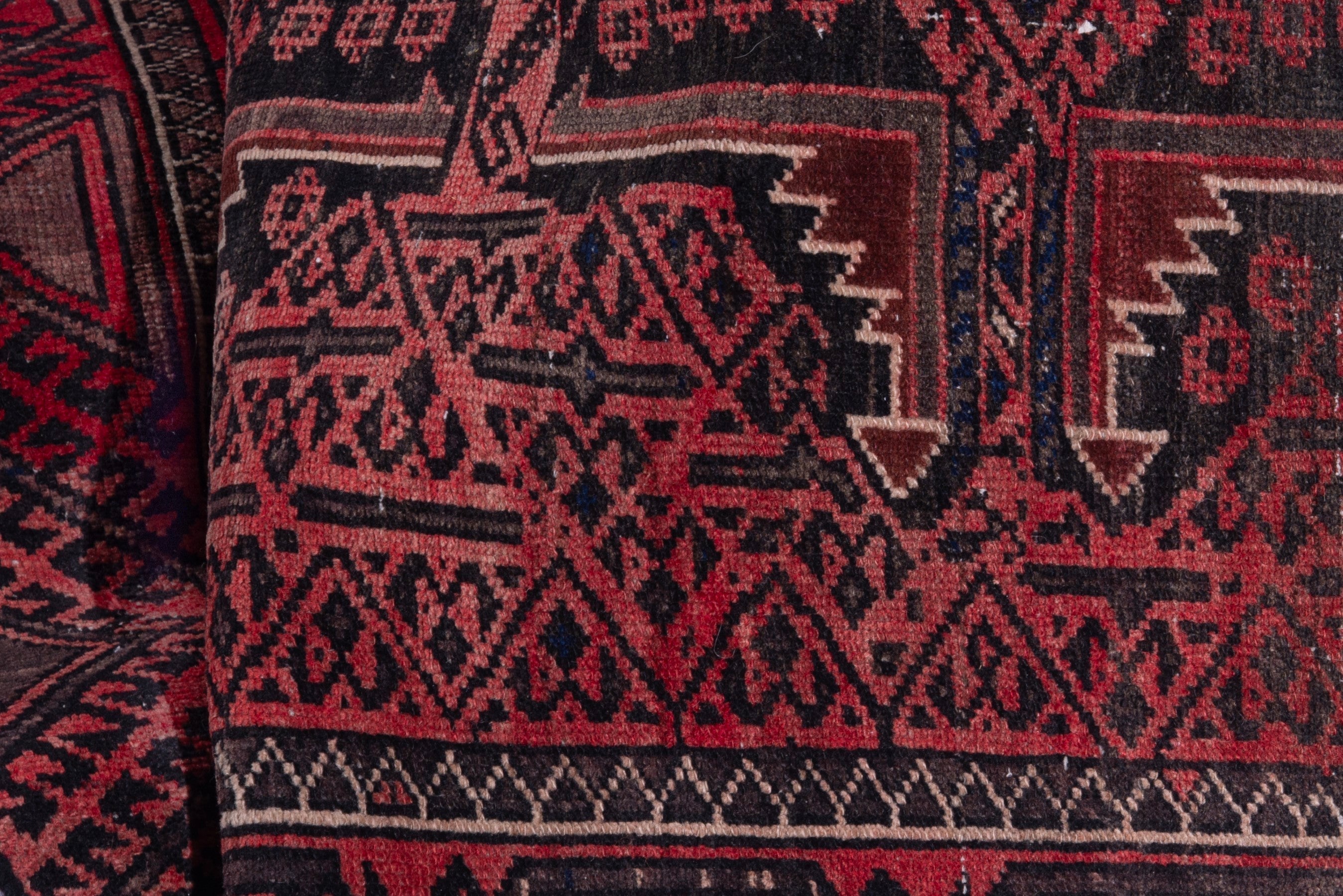 Persian Baluch accent rug in deep red and burgundy, view 14 of 16