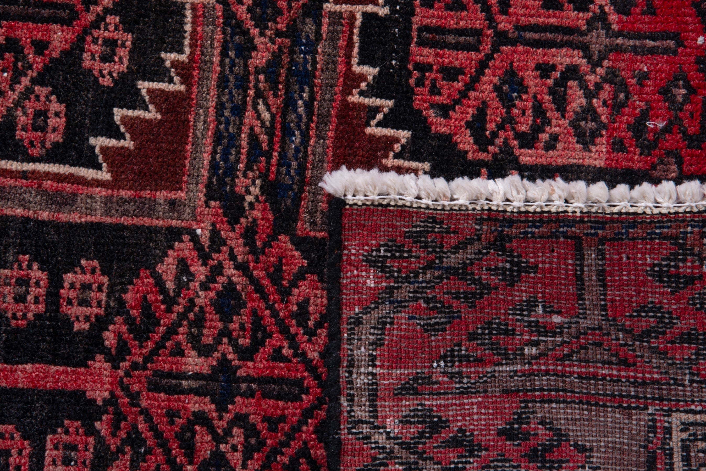 Persian Baluch accent rug in deep red and burgundy, view 16 of 16