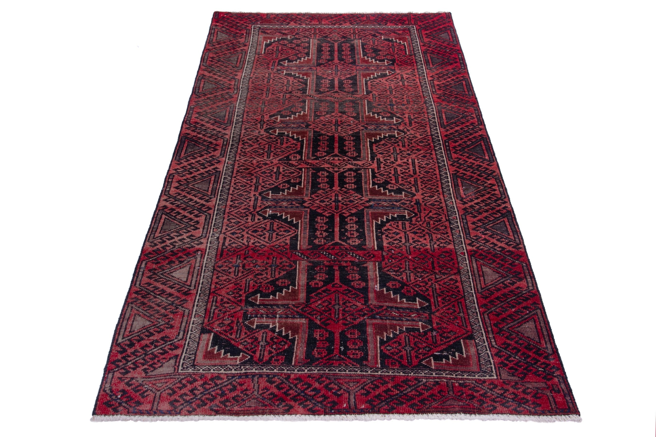 Persian Baluch accent rug in deep red and burgundy, view 2 of 16