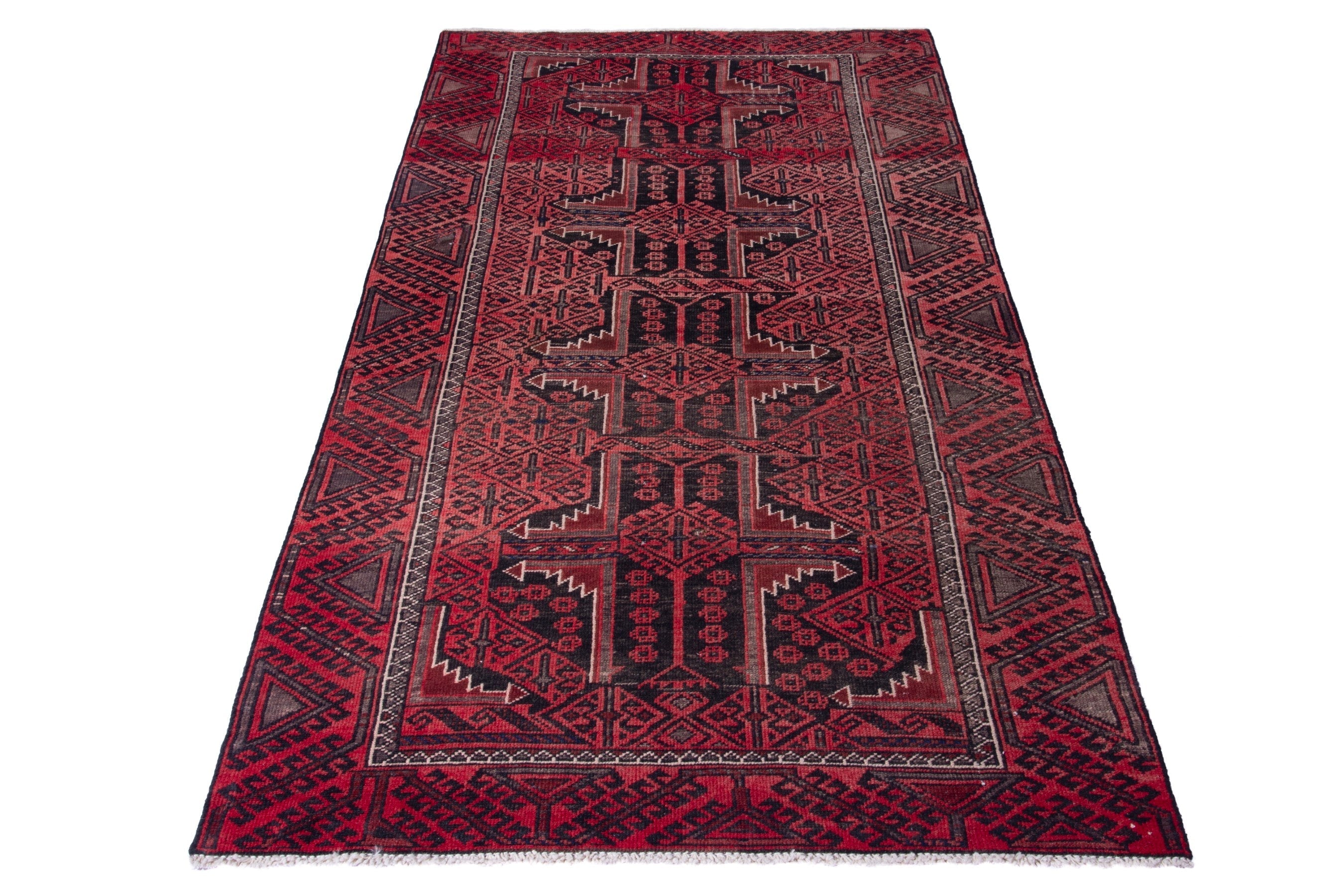 Persian Baluch accent rug in deep red and burgundy, view 3 of 16