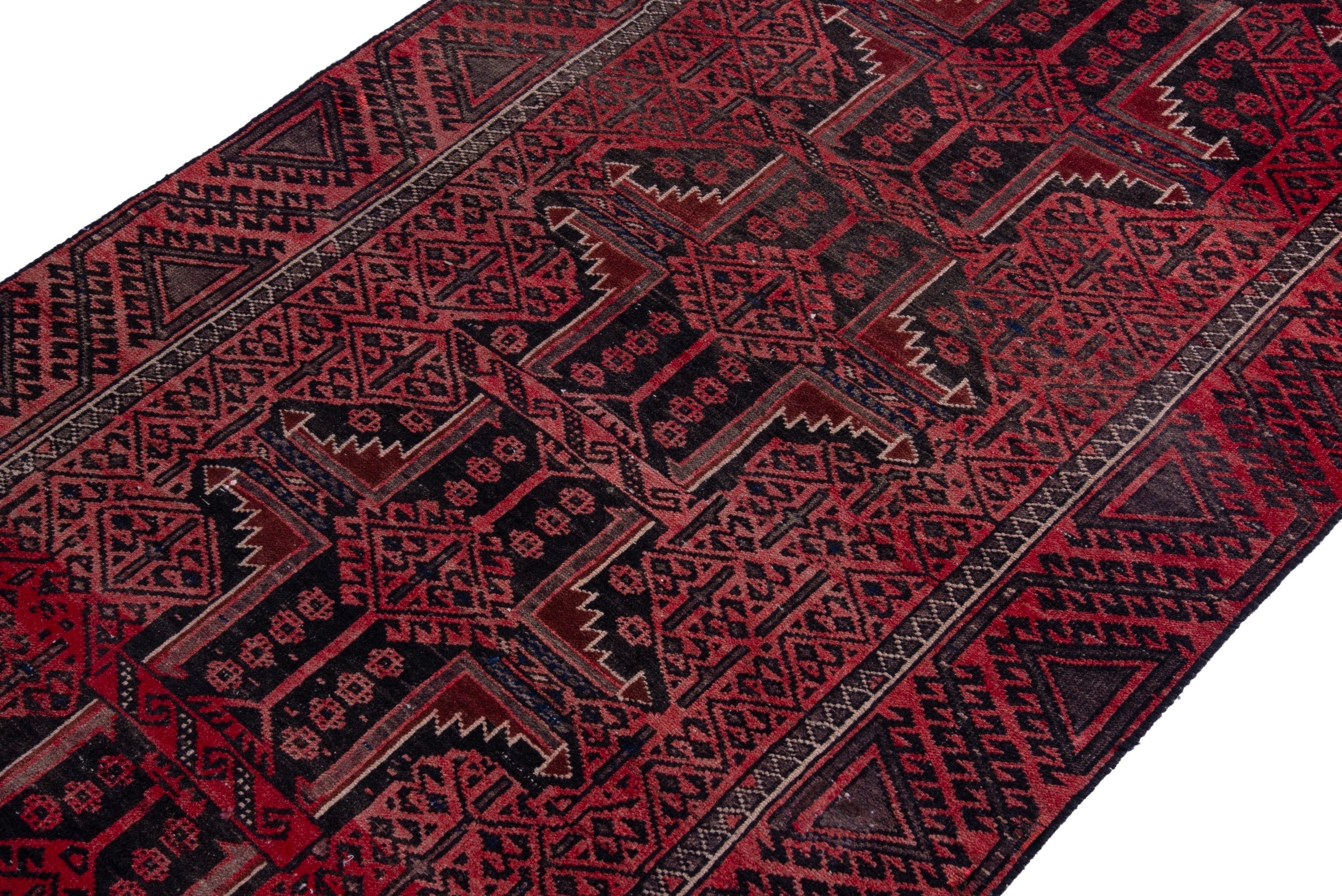 Persian Baluch accent rug in deep red and burgundy, view 6 of 16