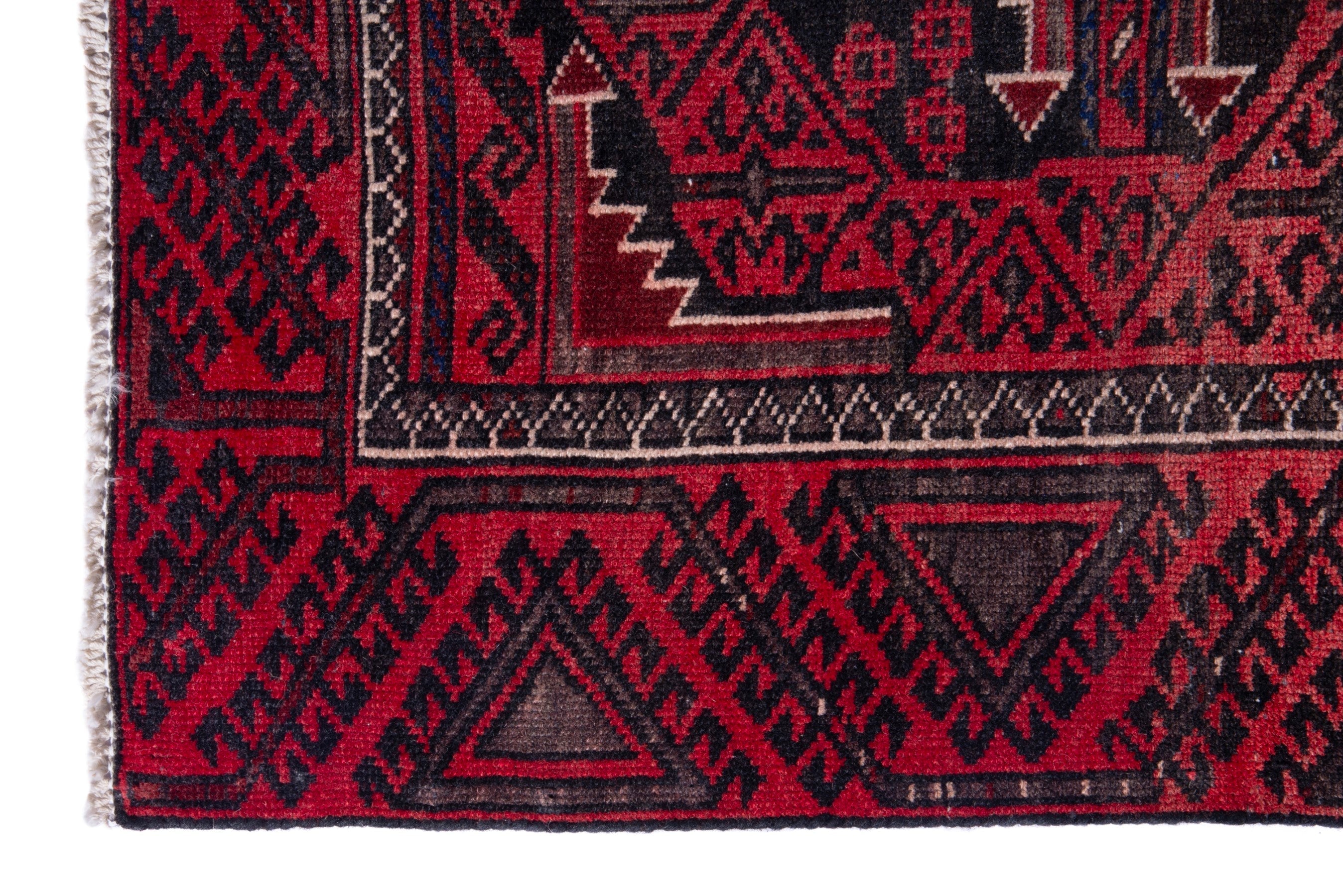 Persian Baluch accent rug in deep red and burgundy, view 5 of 16