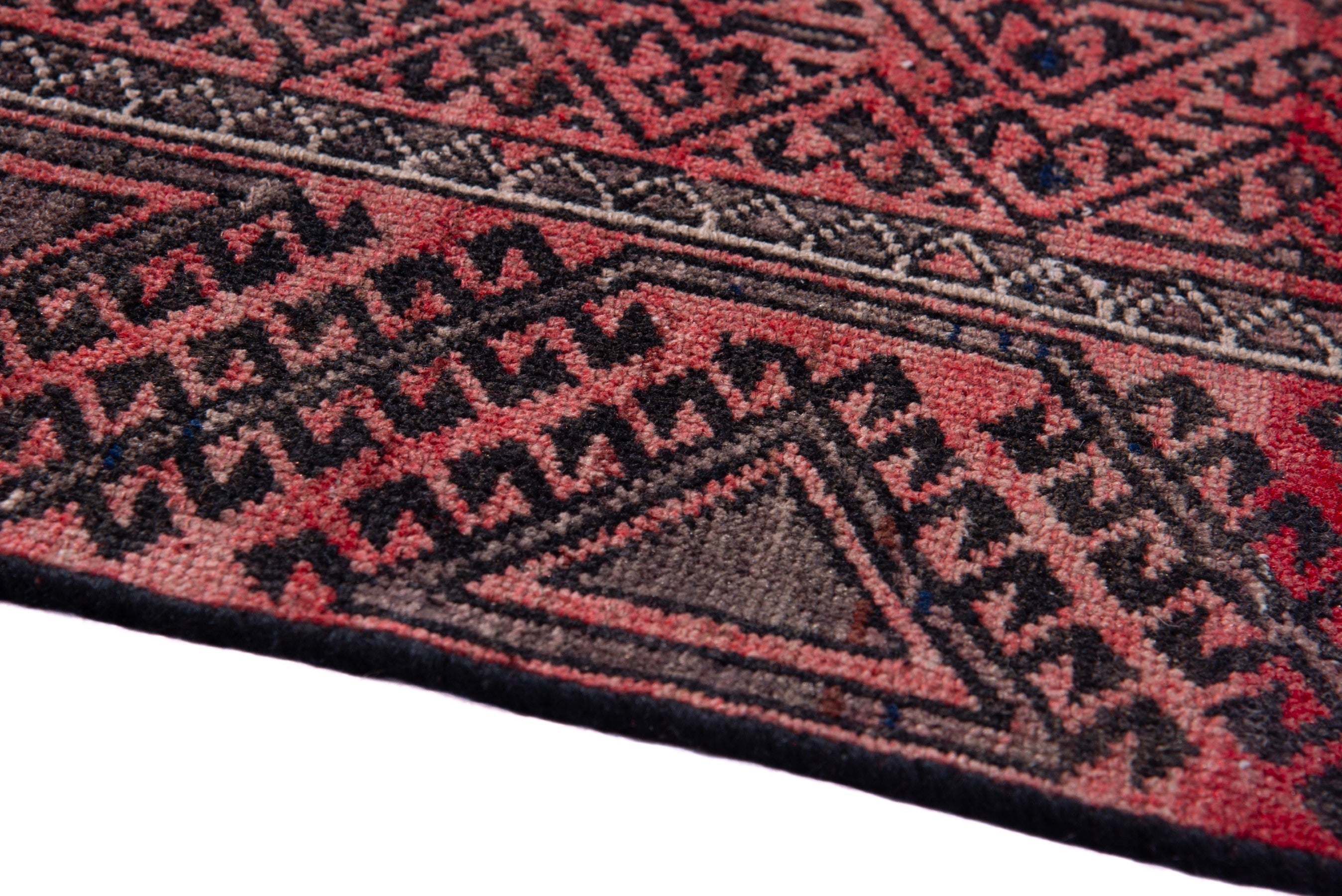 Persian Baluch accent rug in deep red and burgundy, view 8 of 16