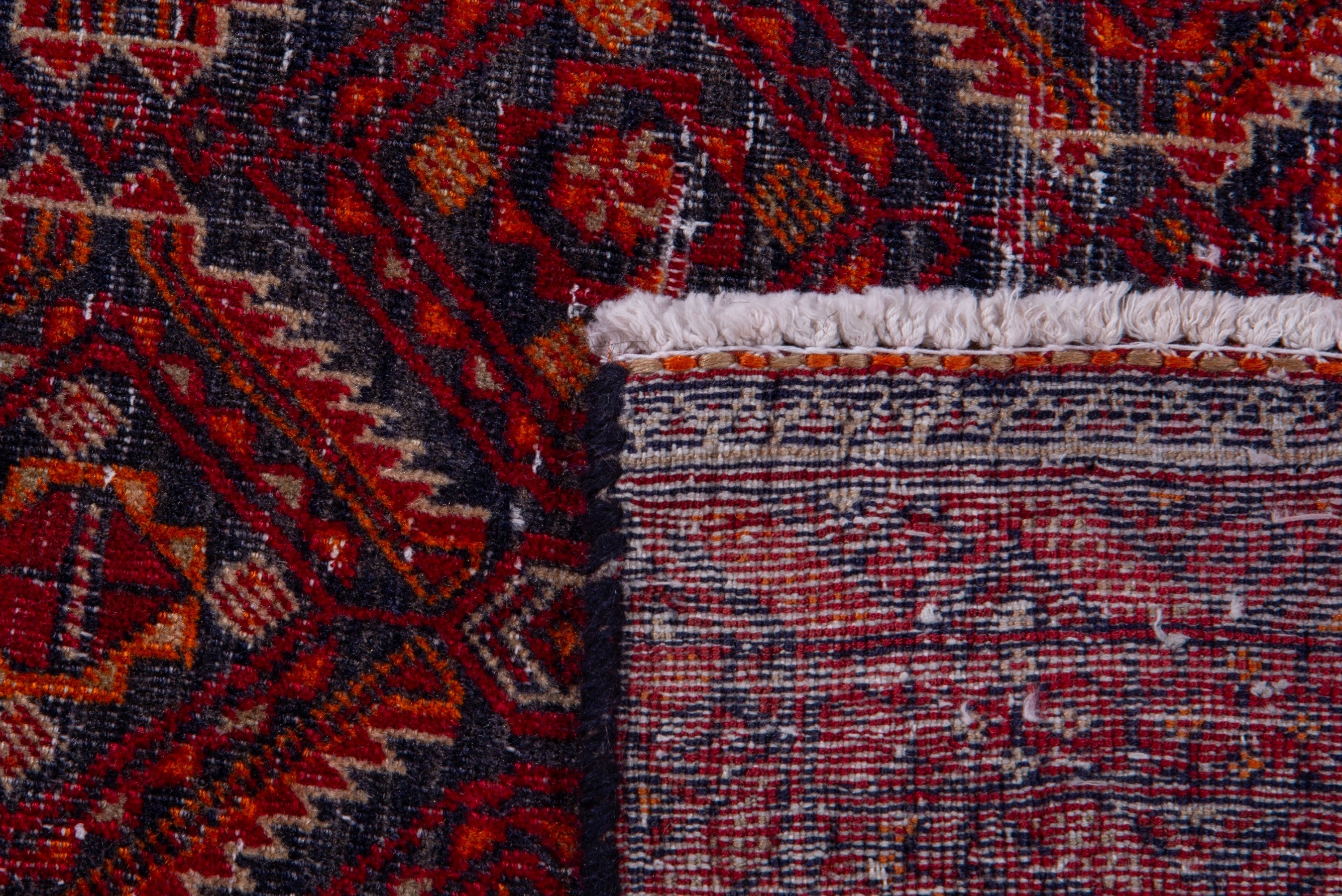 Persian Baluch accent rug in deep red and dark blue, view 15 of 15
