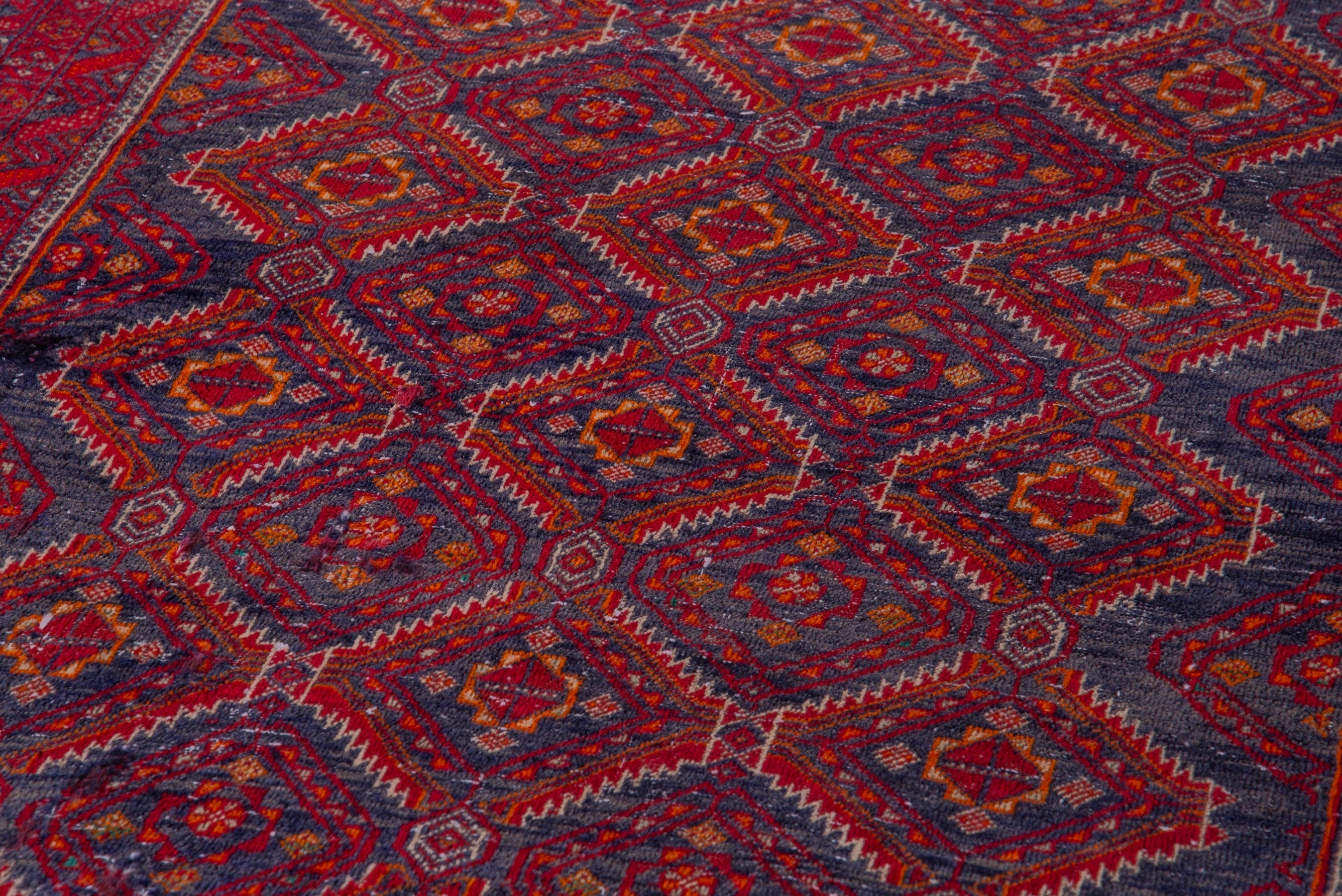 Persian Baluch accent rug in deep red and dark blue, view 9 of 15