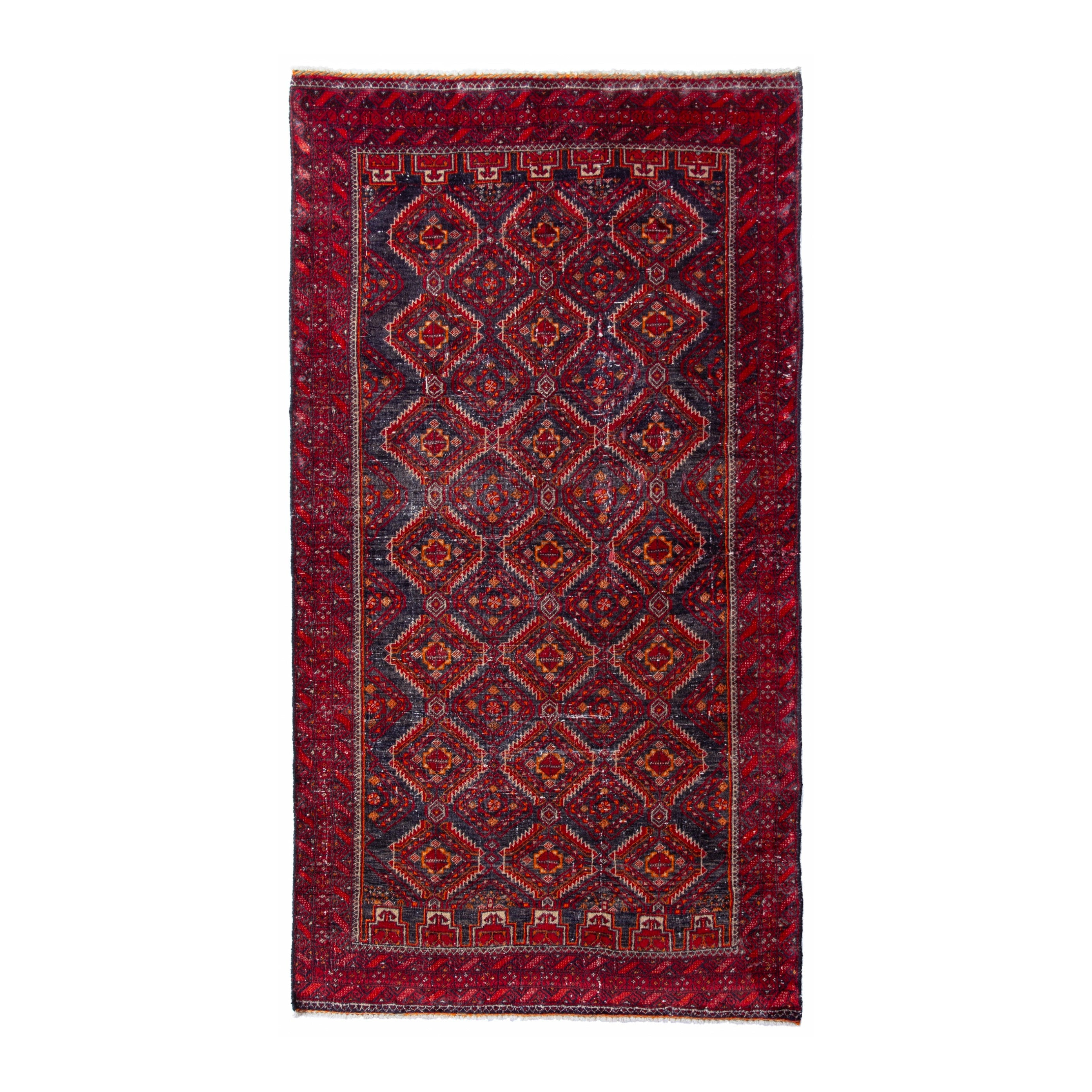 Persian Baluch accent rug in deep red and dark blue, 2'9" x 5'7"