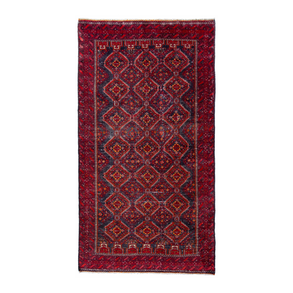 Persian Baluch runner rug in deep red and dark blue, 2'9" x 5'7"