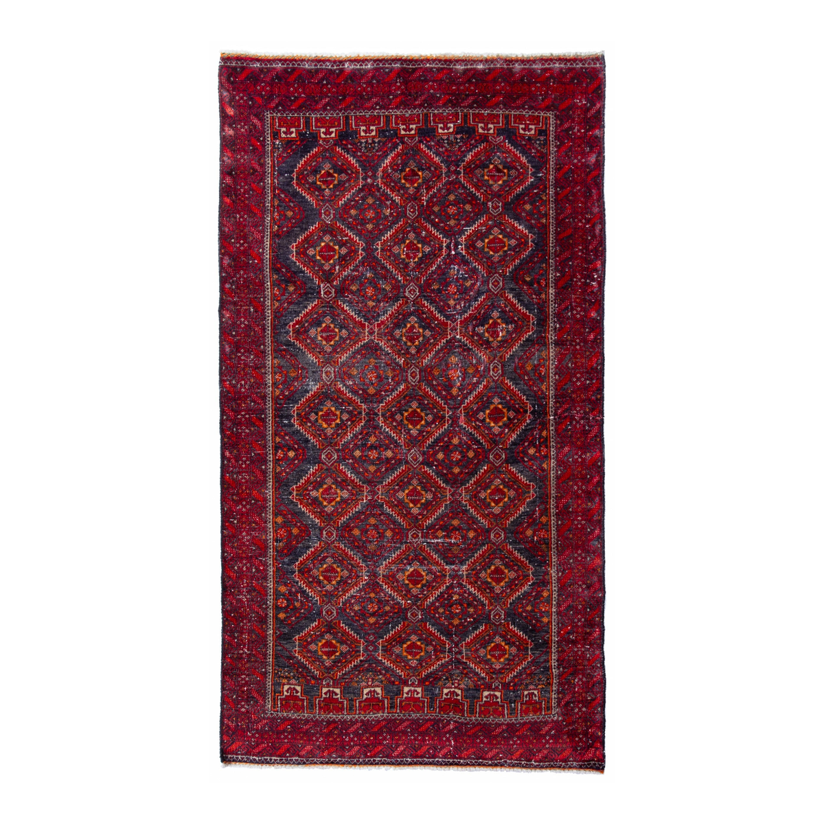 Persian Baluch accent rug in deep red and dark blue, 2'9" x 5'7"