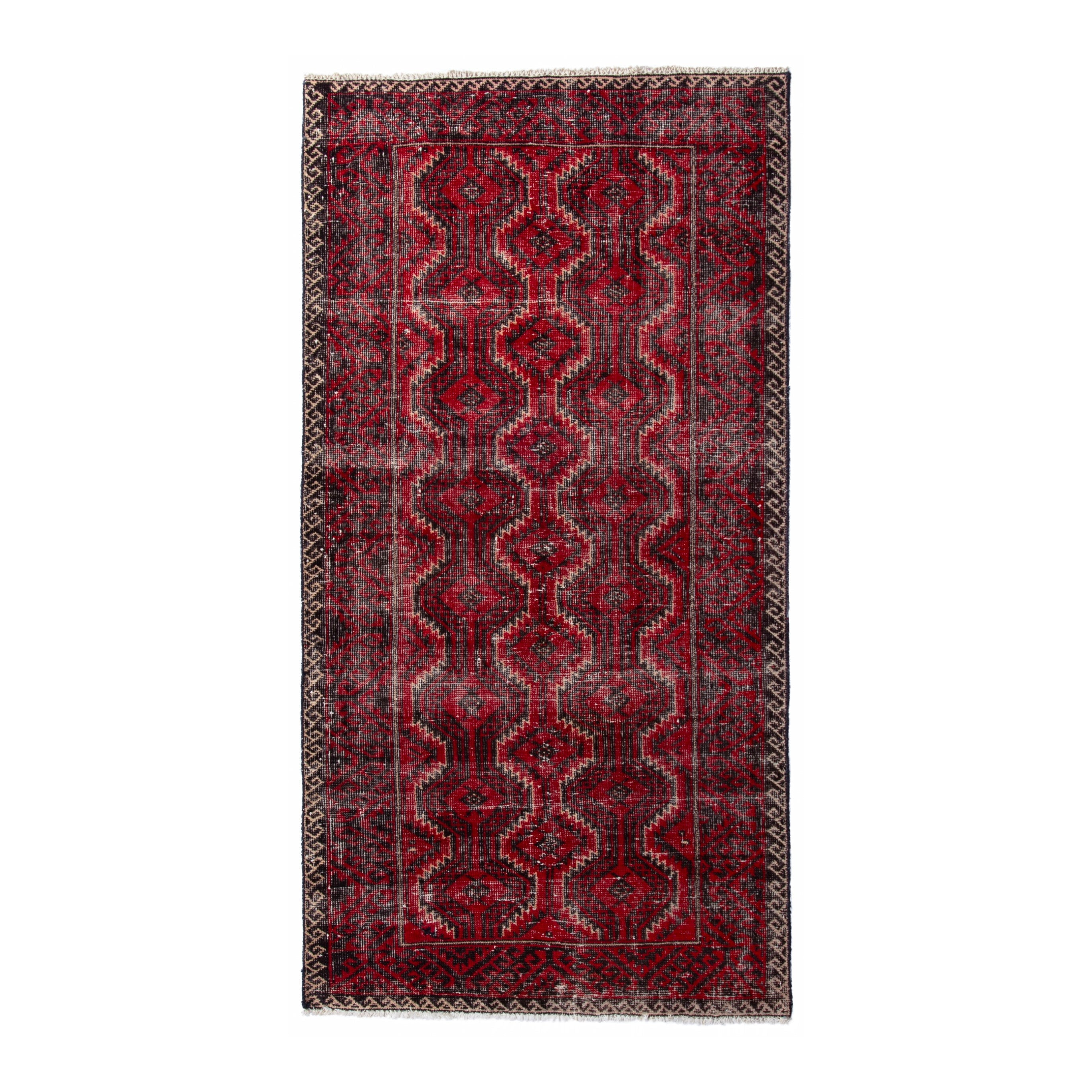 Persian Baluch runner rug in deep red and faded red, 3'1" x 6'3"