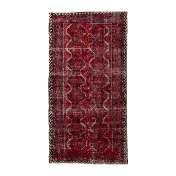 Persian Baluch runner rug in deep red and faded red, 3'1" x 6'3"