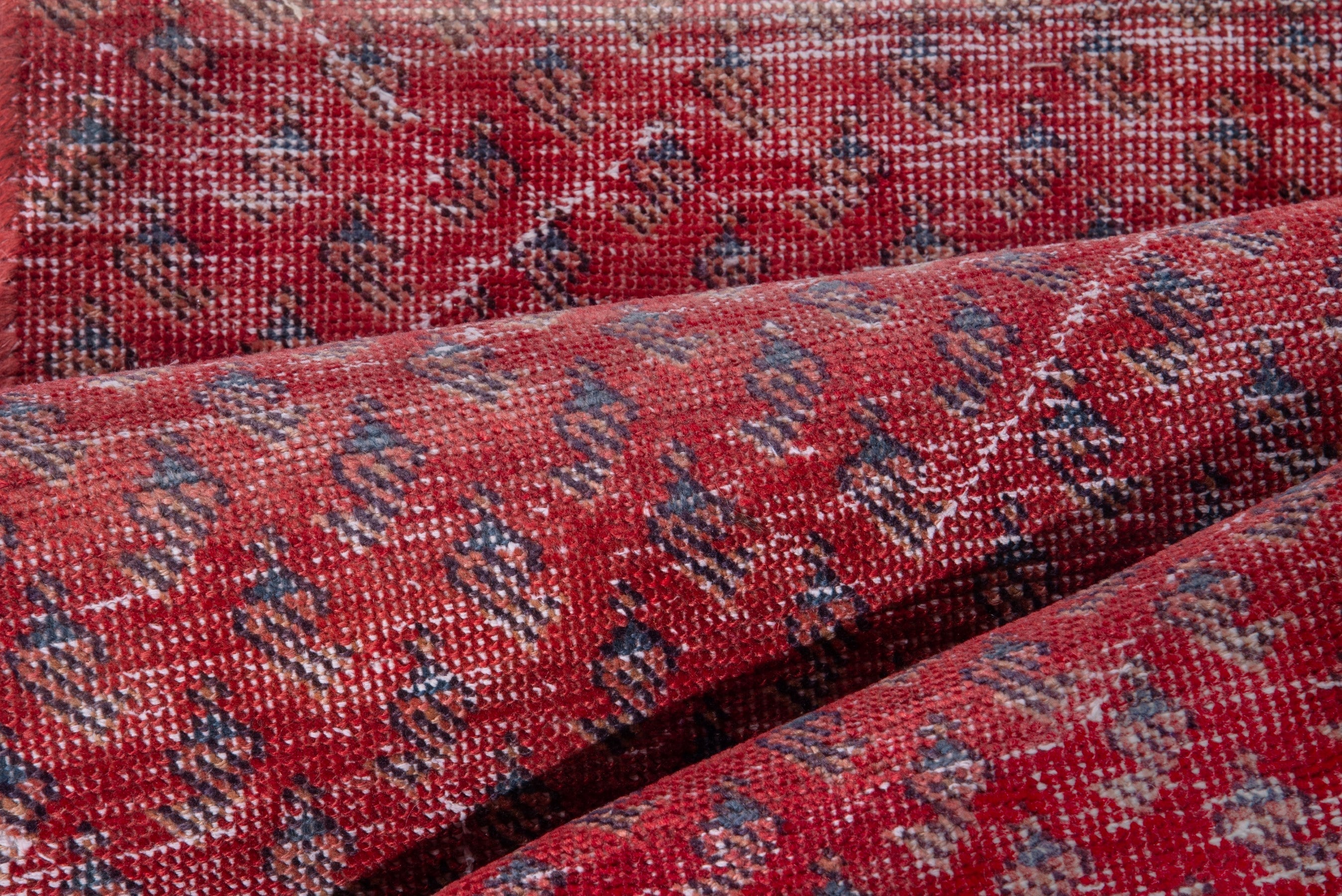 Persian Botteh runner rug in faded red and deep red, view 12 of 16