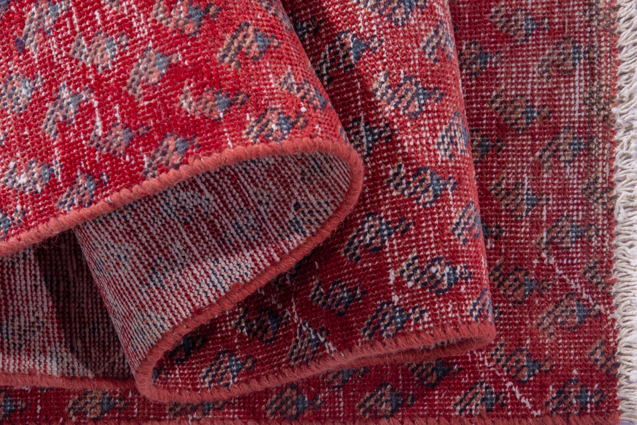 Persian Botteh runner rug in faded red and deep red, view 14 of 16