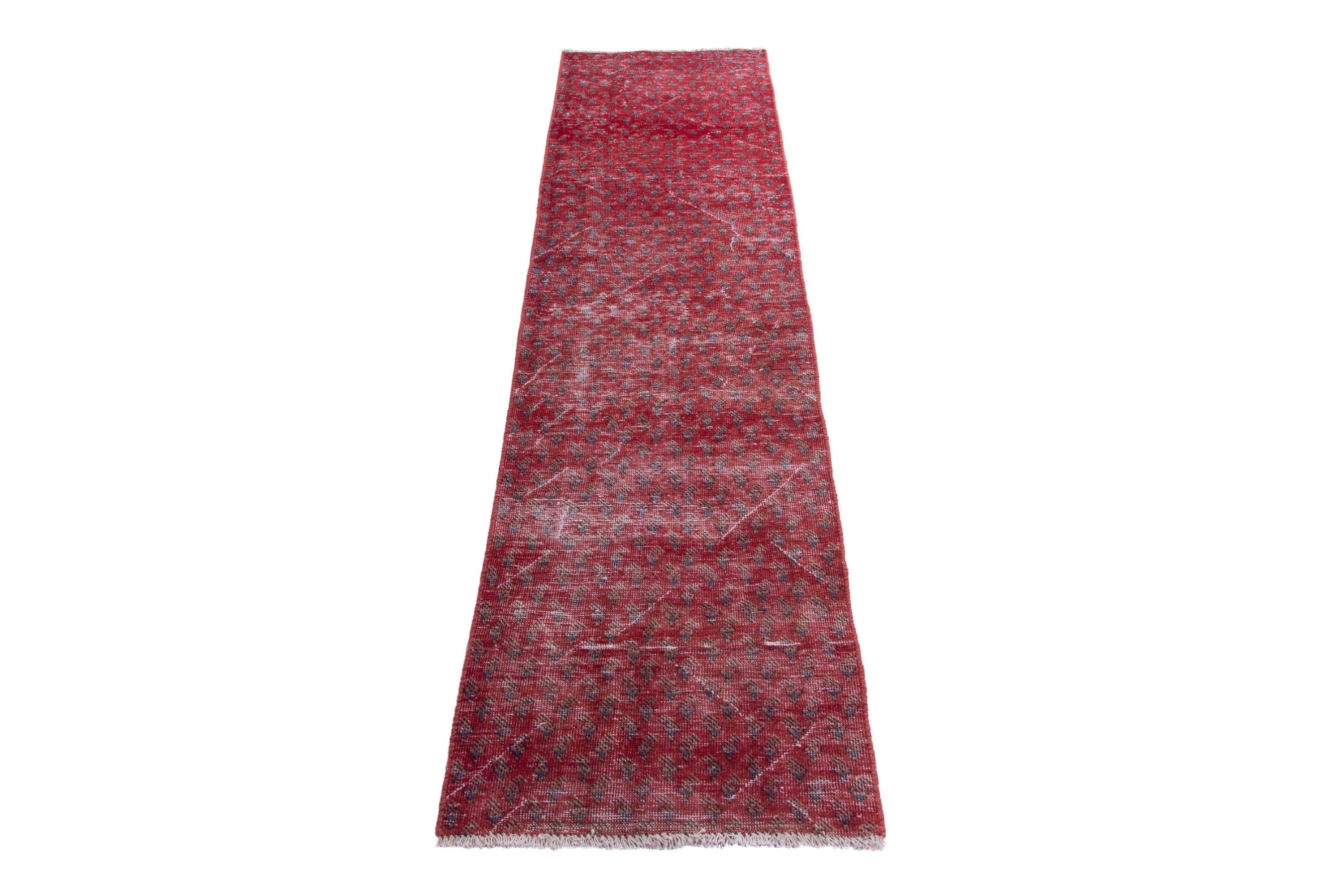 Persian Botteh runner rug in faded red and deep red, view 2 of 16
