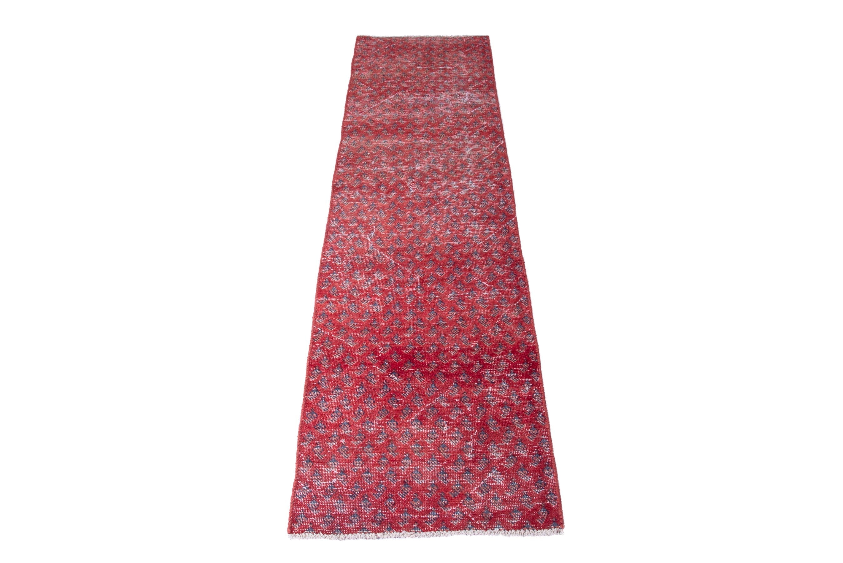 Persian Botteh runner rug in faded red and deep red, view 3 of 16