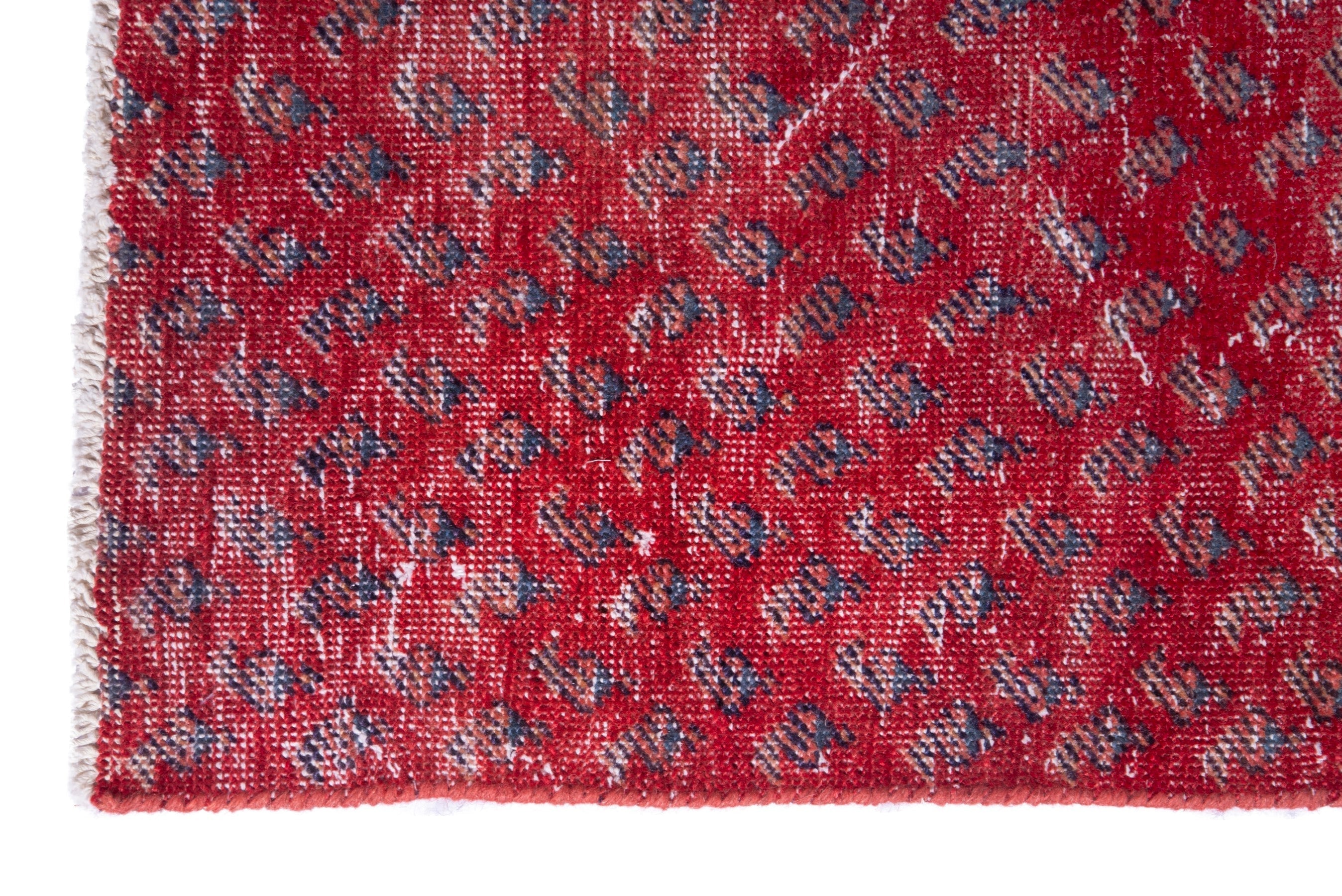 Persian Botteh runner rug in faded red and deep red, view 5 of 16