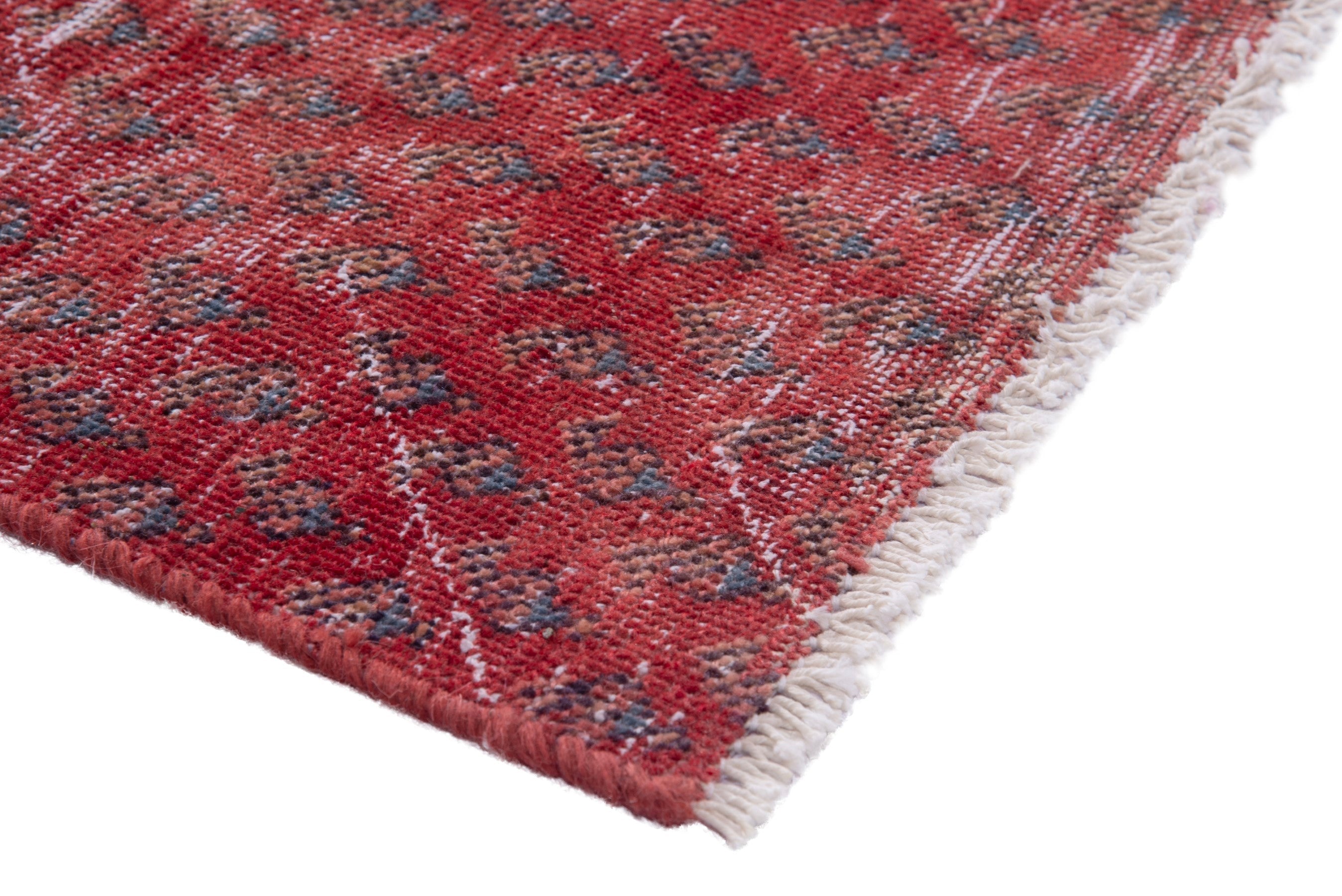 Persian Botteh runner rug in faded red and deep red, view 4 of 16