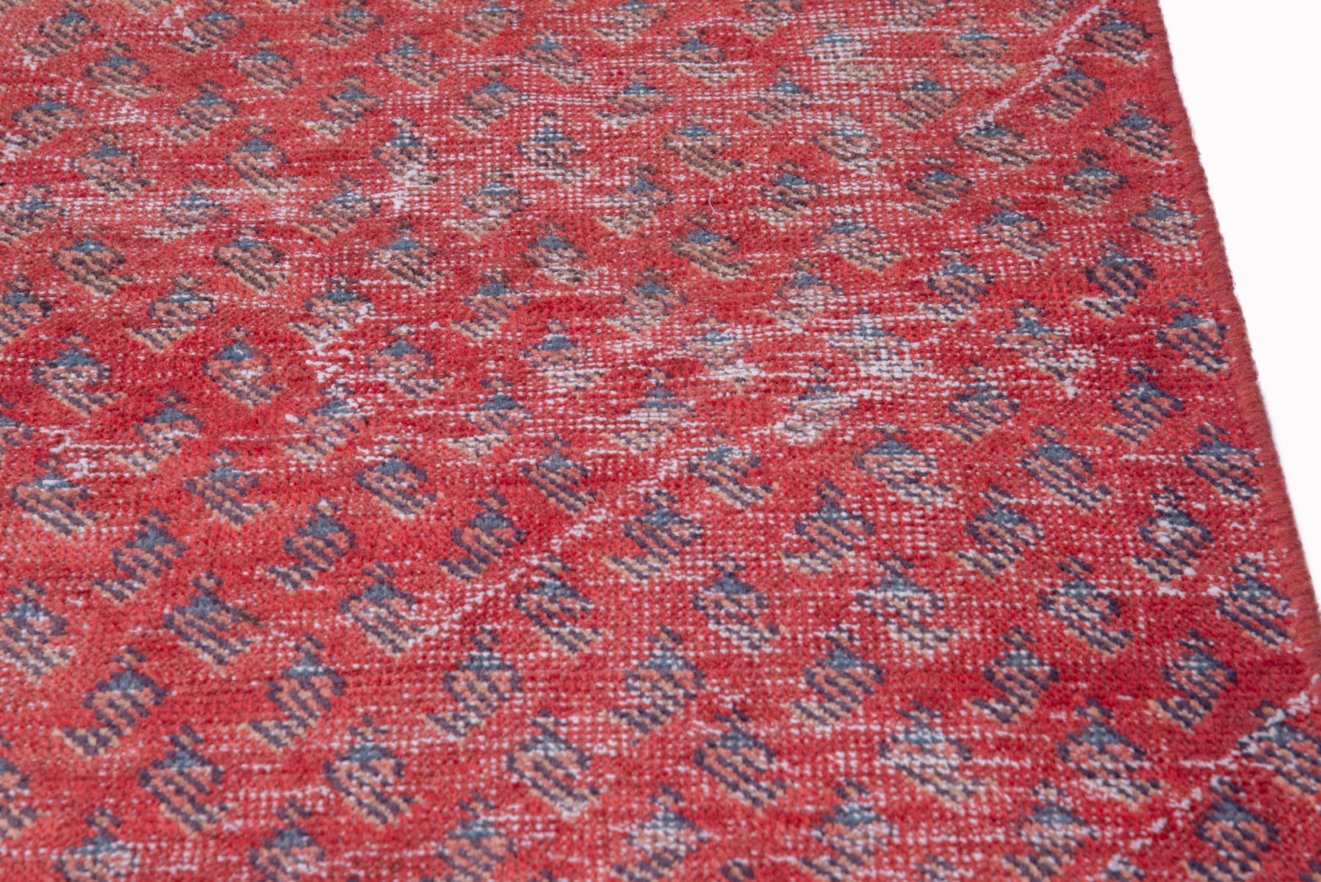 Persian Botteh runner rug in faded red and deep red, view 7 of 16