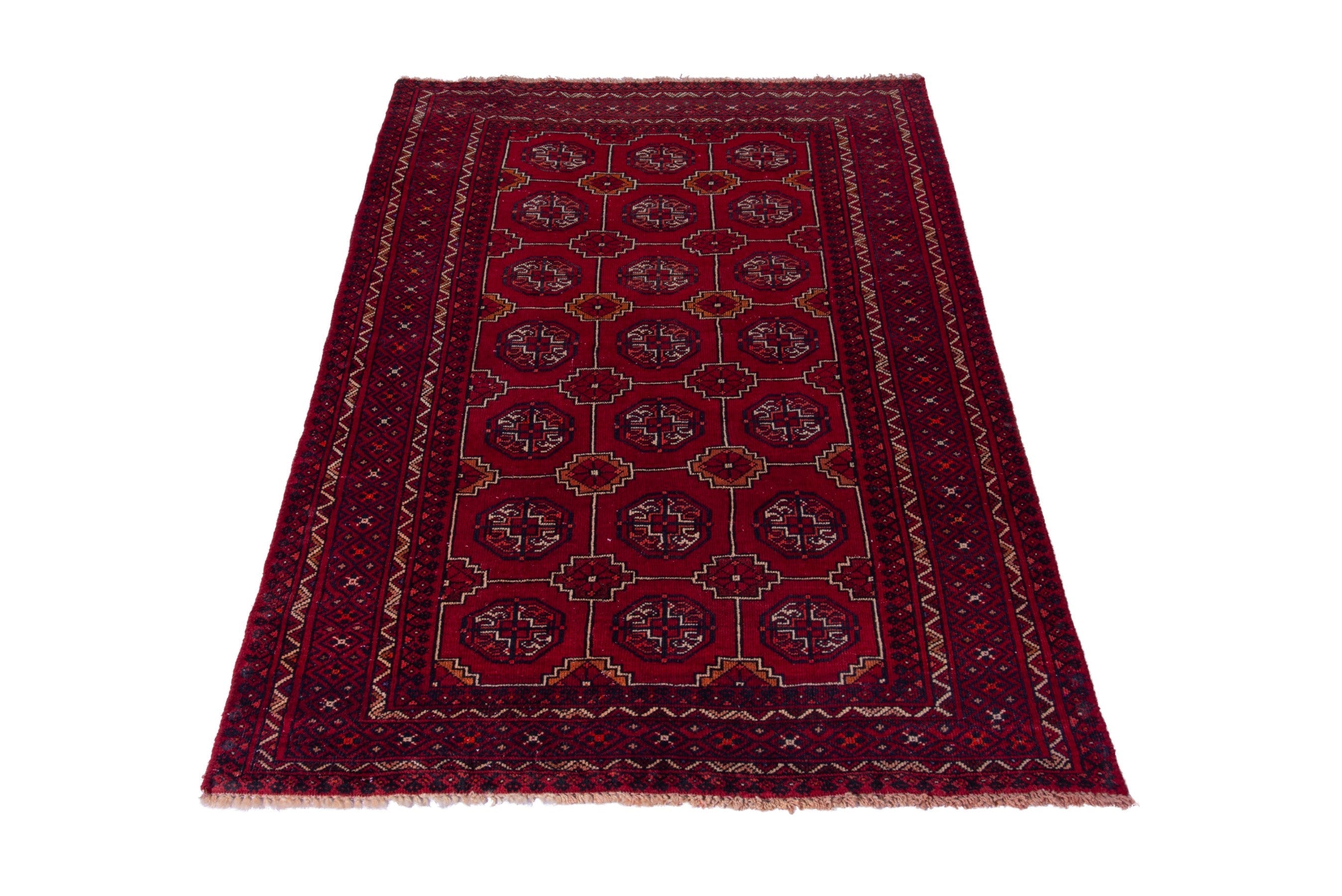 Persian Baluch accent rug in burgundy and deep red, view 3 of 18
