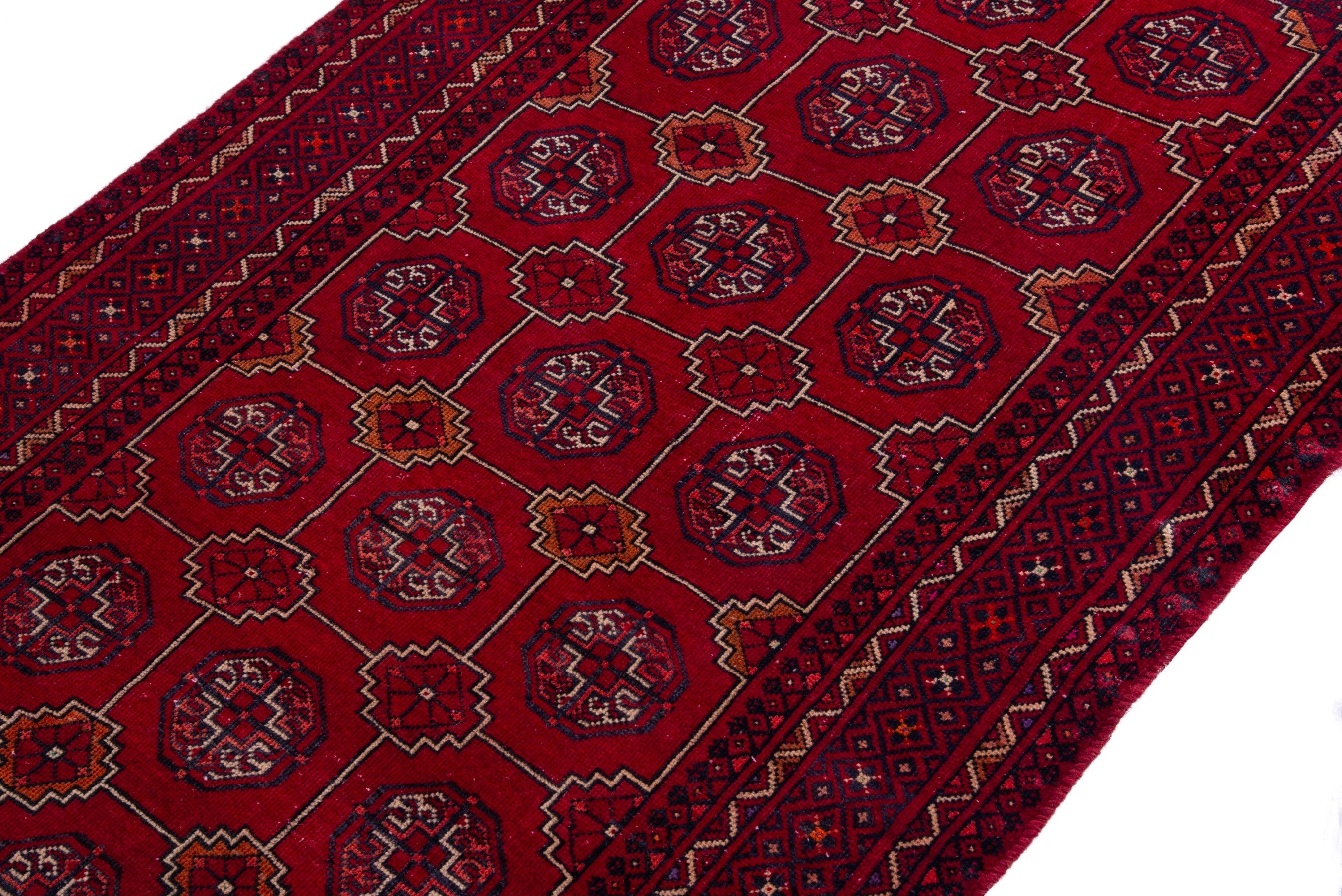 Persian Baluch accent rug in burgundy and deep red, view 6 of 18
