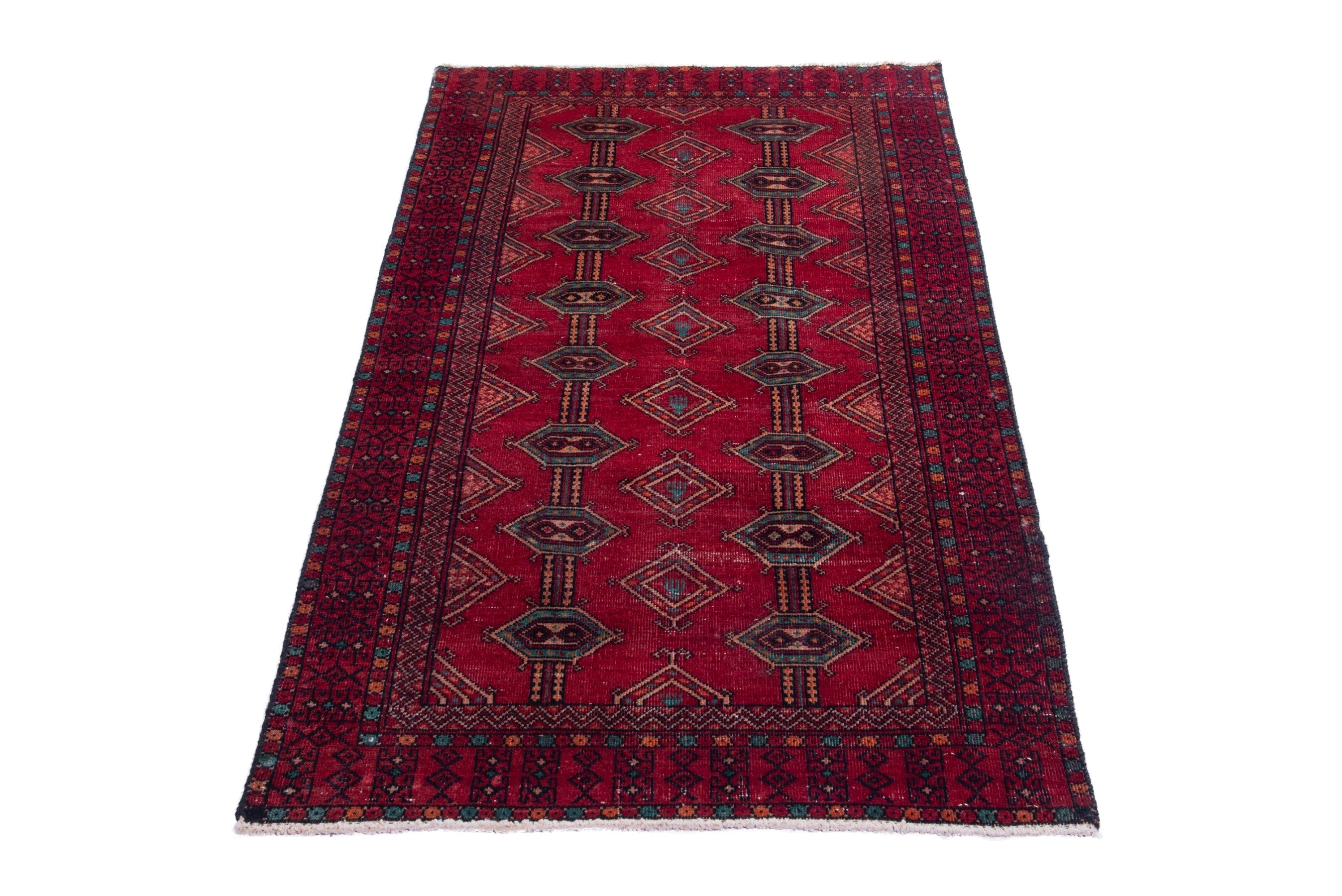 Persian Baluch accent rug in deep red and burgundy, view 2 of 17