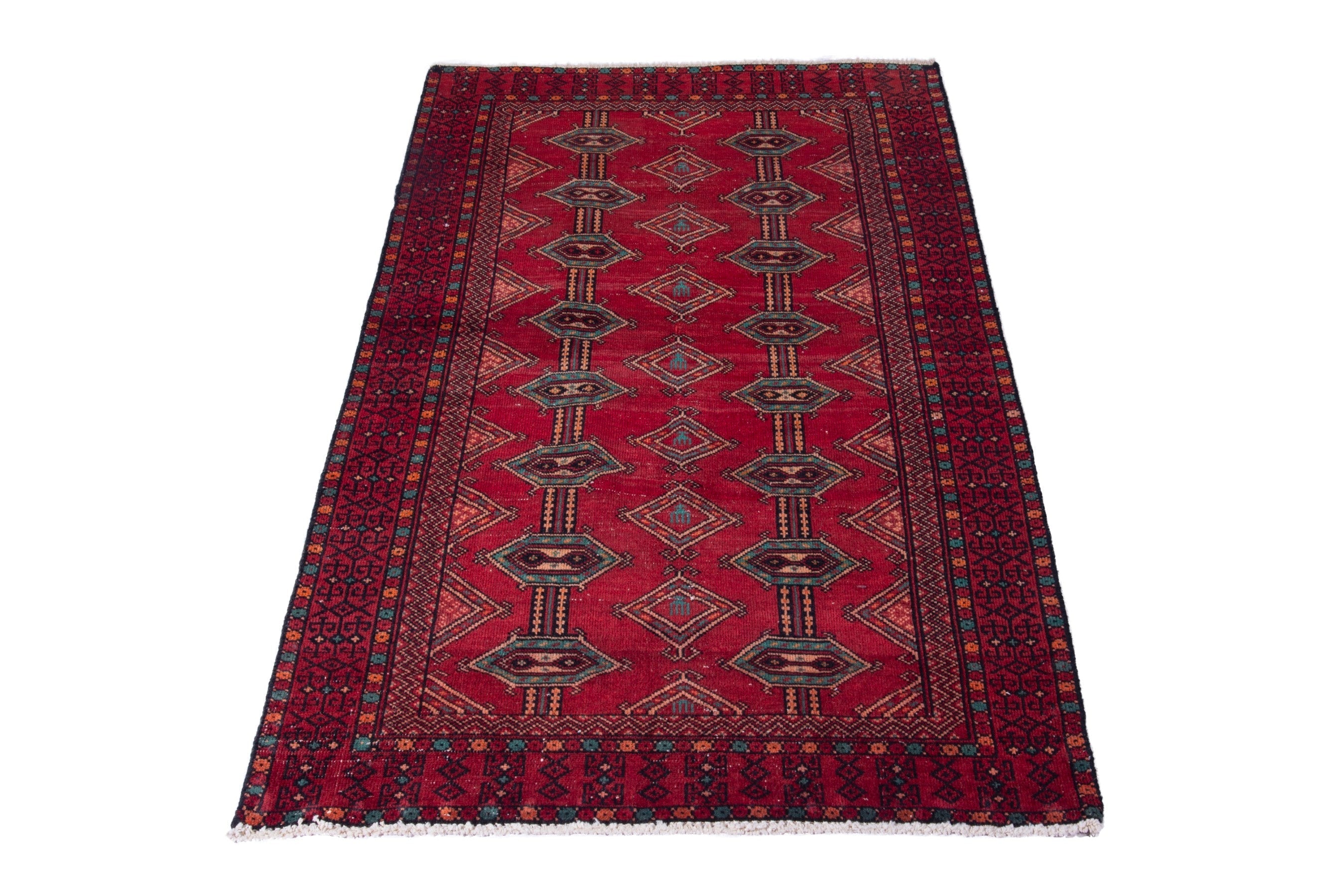 Persian Baluch accent rug in deep red and burgundy, view 3 of 17