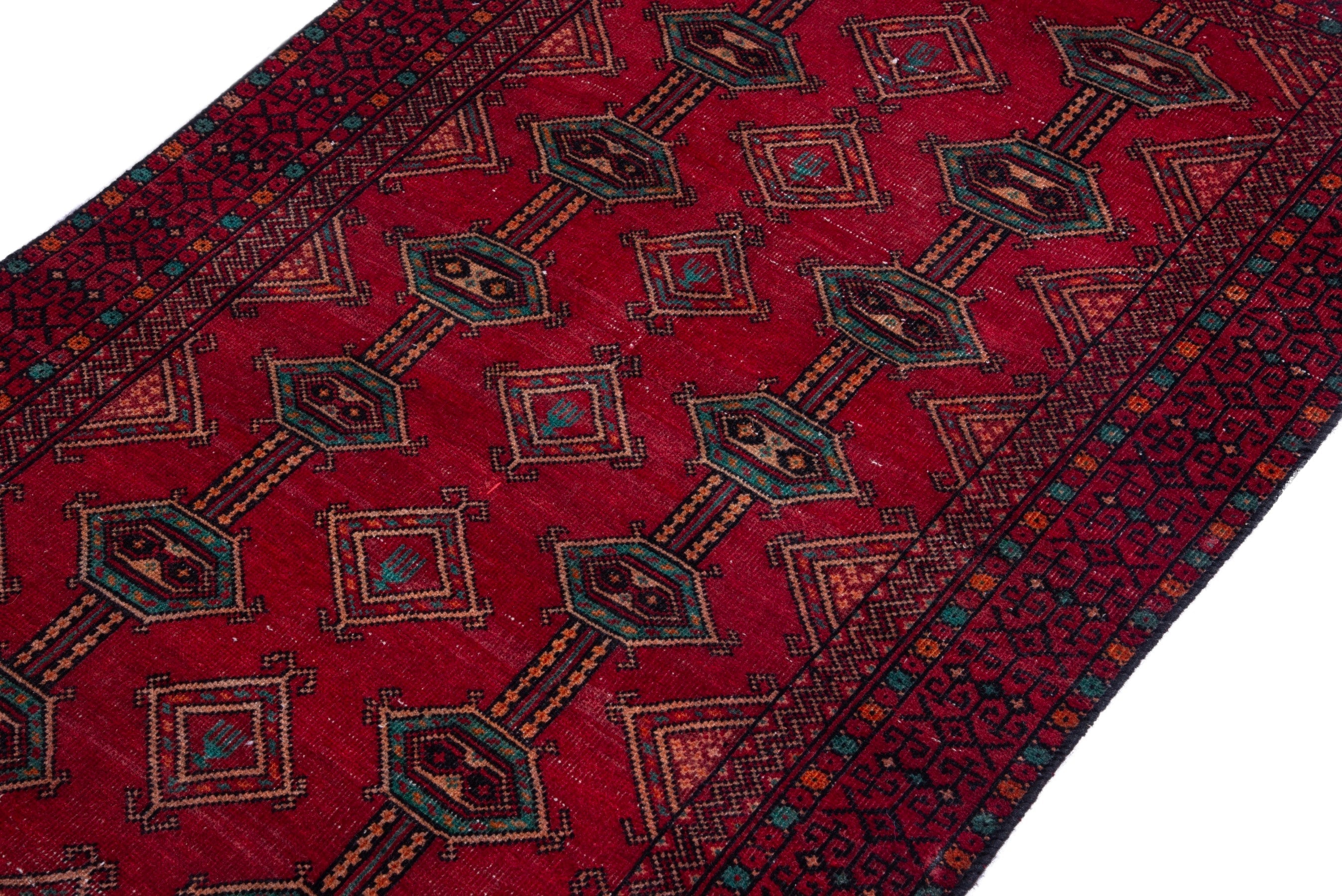 Persian Baluch accent rug in deep red and burgundy, view 6 of 17