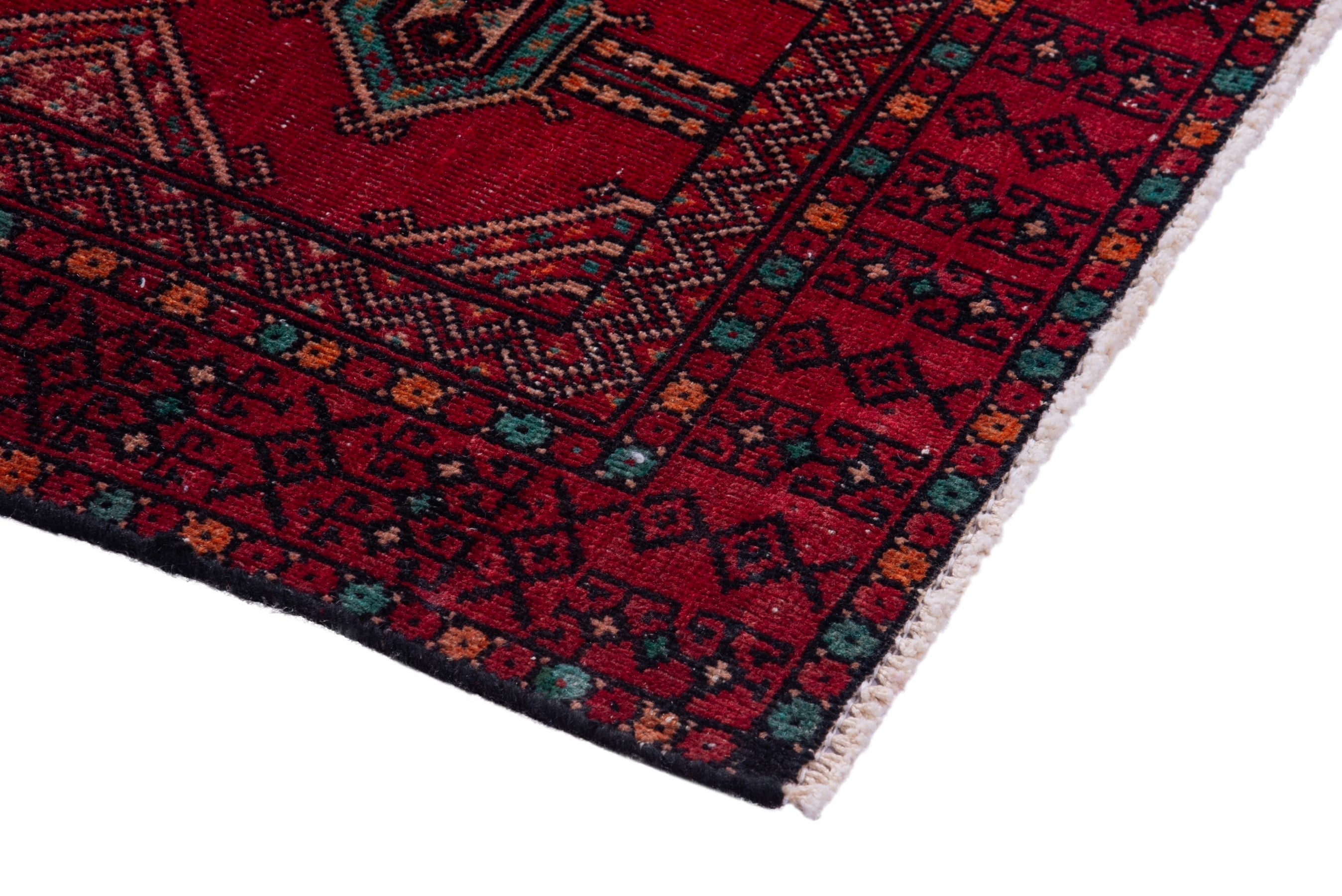 Persian Baluch accent rug in deep red and burgundy, view 4 of 17