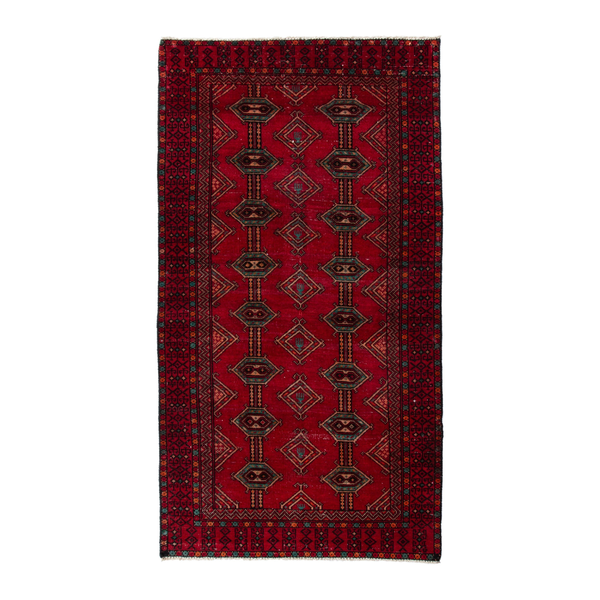 Persian Baluch accent rug in deep red and burgundy, 2'11" x 5'7"