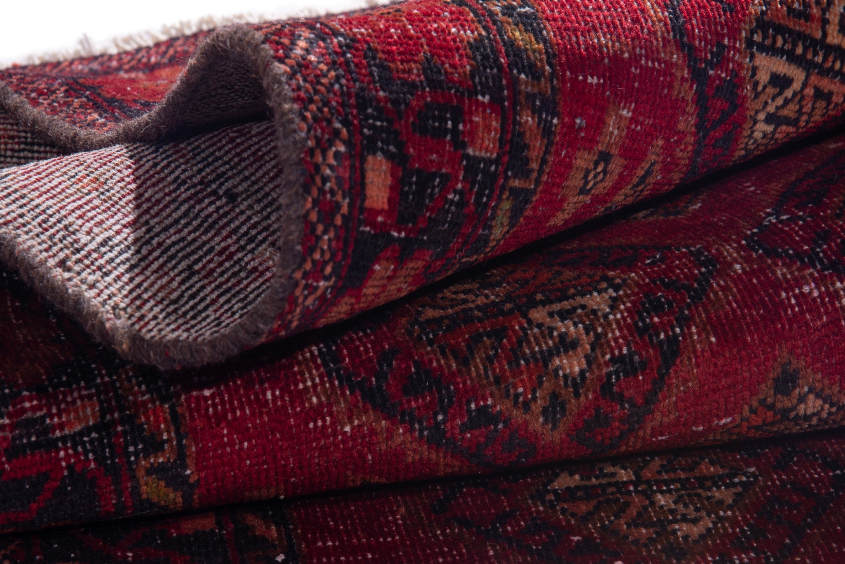 Persian Baluch accent rug in deep red and gold, view 13 of 20